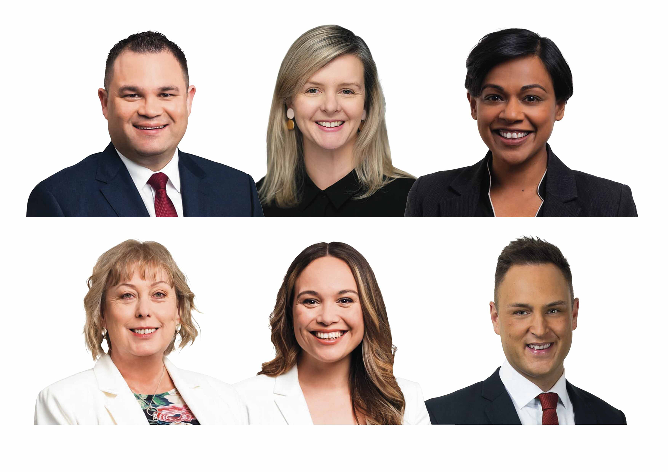 Labour MPs clockwise from top left: Tangi Uitkere (Palmerston North), Camilla Belich (list), Vanushi Walters (Upper Harbour), Tracey McLellan (Banks Peninsula), Arena Williams (Manurewa) and Shanan Halbert (Northcote). Photos / Supplied