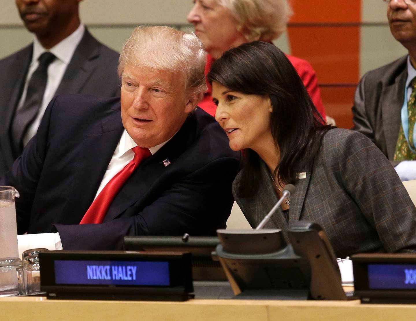 Nikki Haley with Donald Trump at the UN headquarters in New York. Photo / AP