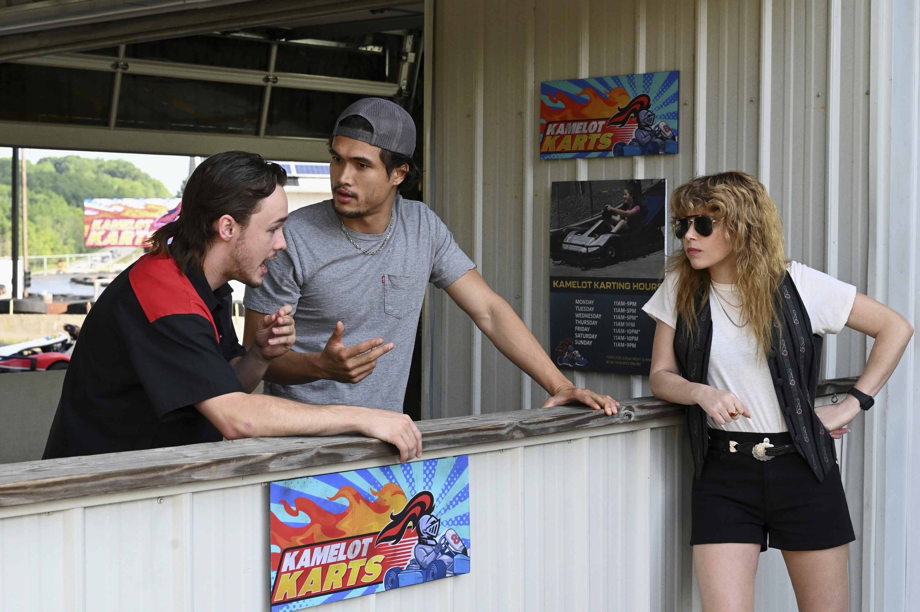 Jack Alcott, Charles Melton and Natasha Lyonne in 'Poker Face. Photo / AP