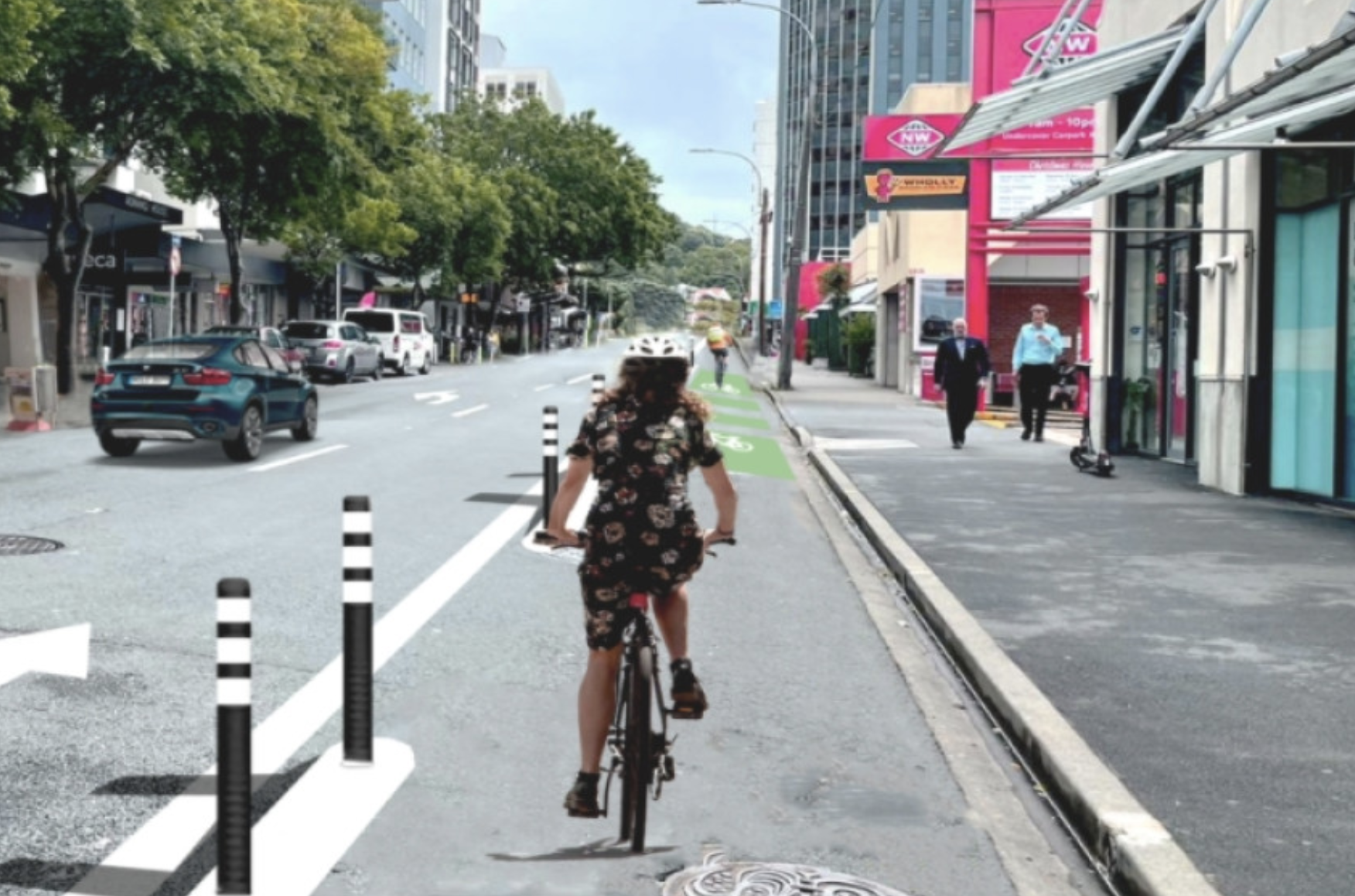 An artist's impression of the yet-to-be-built cycleway on Molesworth St. Photo / Wellington City Council