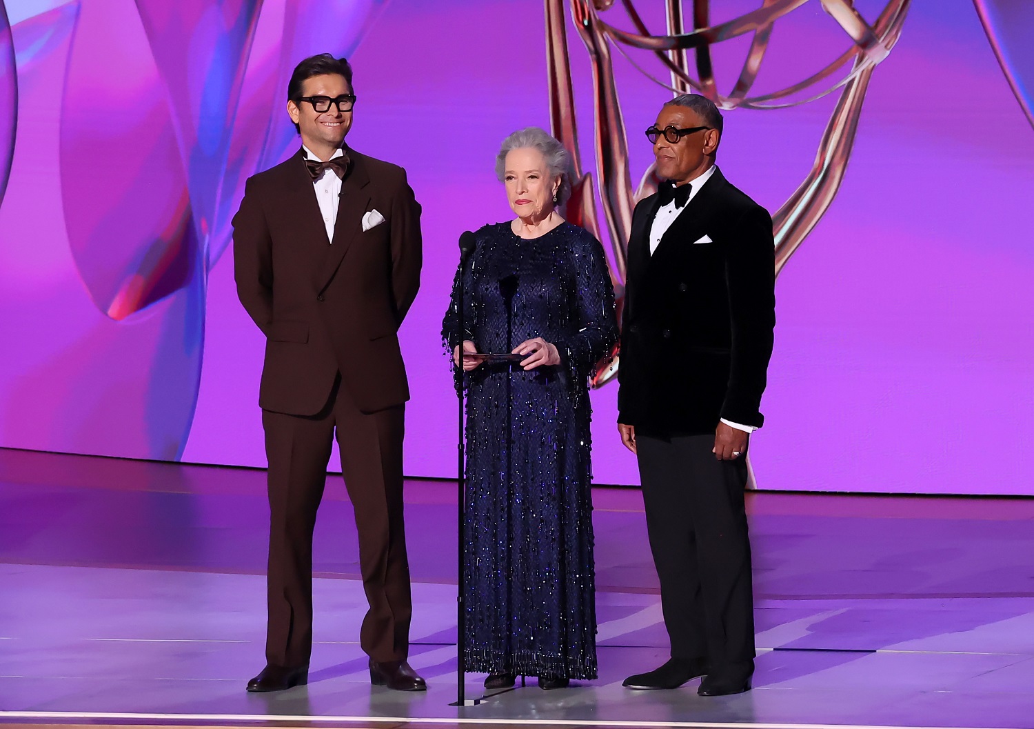 Antony Starr, Kathy Bates and Giancarlo Esposito onstage during the 76th Primetime Emmy Awards. Photo / Getty Images