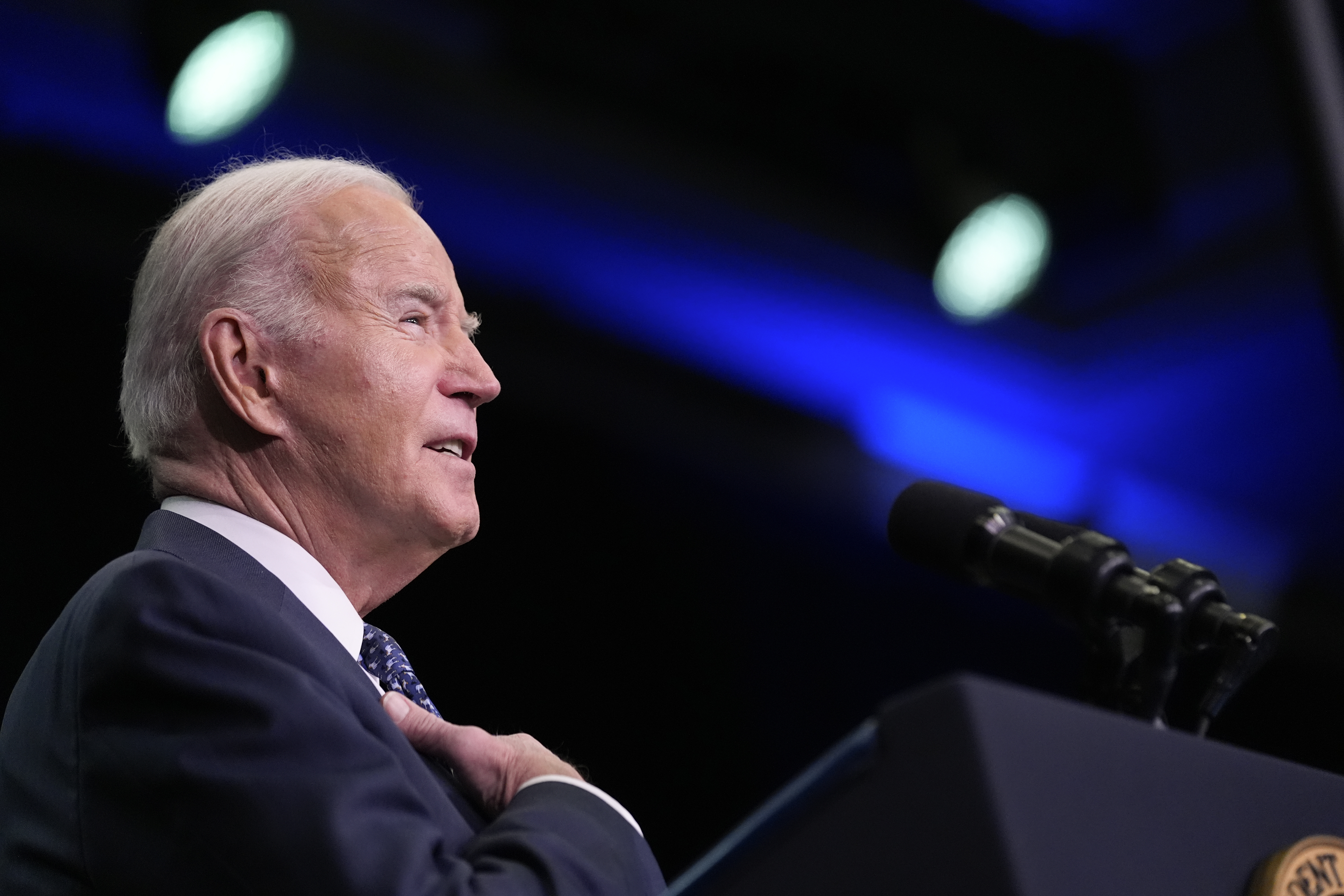 President Joe Biden speaks to the House Democratic Caucus Issues Conference. Photo / AP