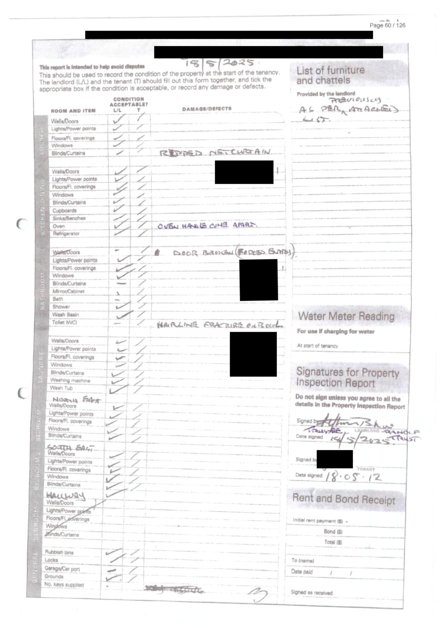 An inspection report admitting property damages by a tenant was found by a forensic handwriting expert to have signatures consistent with the same handwriting as the landlord, Stephen Bhana.