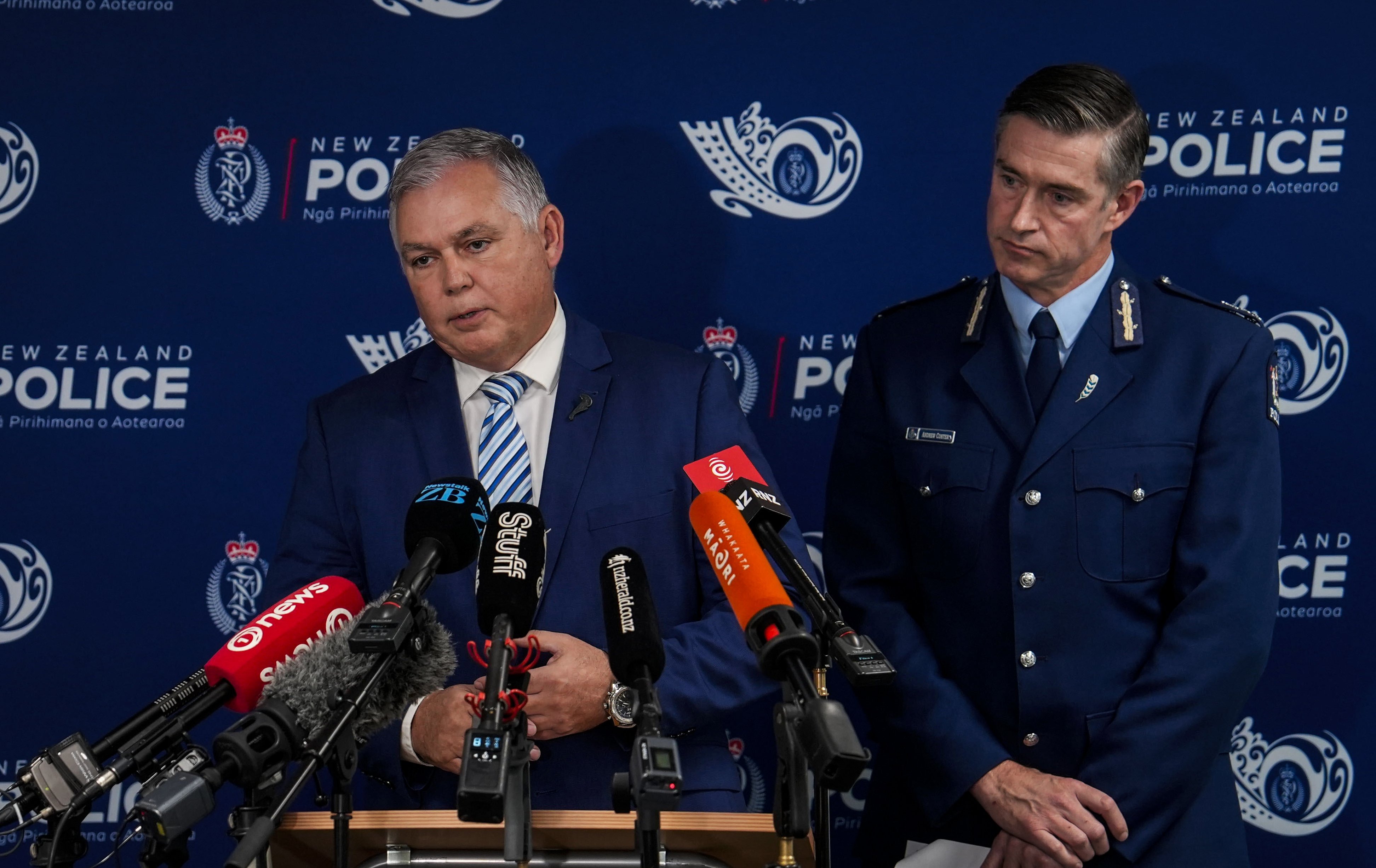 Police Minister Mark Mitchell and Police Comissioner Andrew Coster. Photo / Ben Dickens