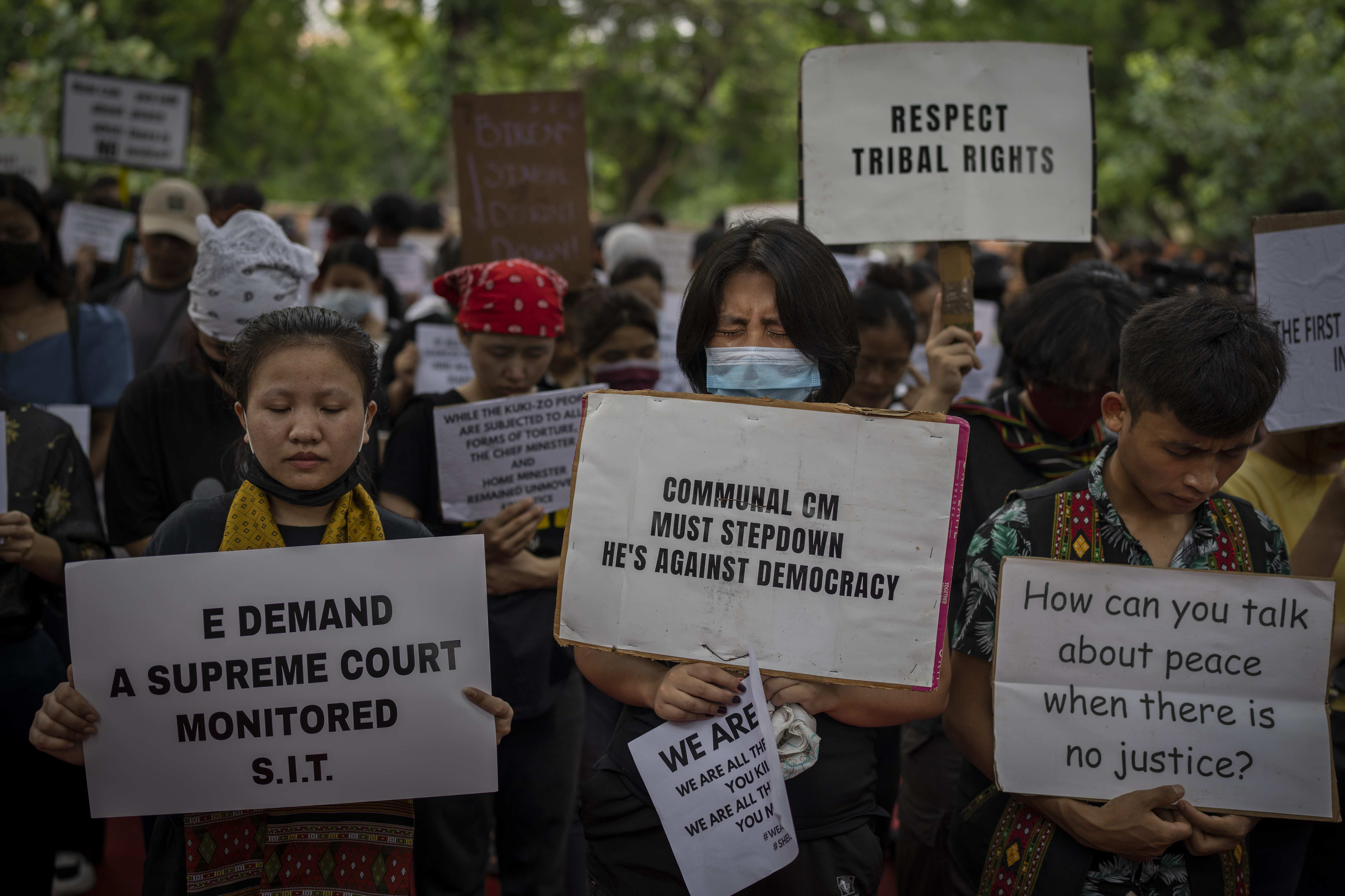 Protests are being held across the country after a video showed a mob assaulting two women who were paraded naked. Thousands of people, mostly women, held a massive sit-in protest in India's violence-wracked northeastern state of Manipur state demanding immediate arrest of those involved in the harrowing assault. Photo / AP