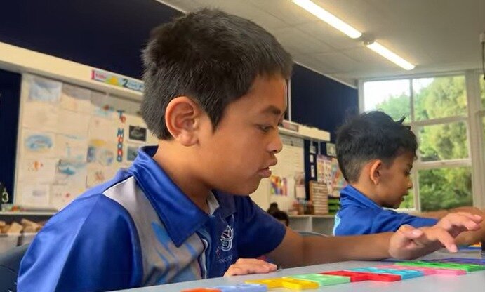 Te Kura o Mangateretere students using blocks during class activities. Principal Grace Ropitini says staff “make the best out of what we’ve got” despite limited resources. 