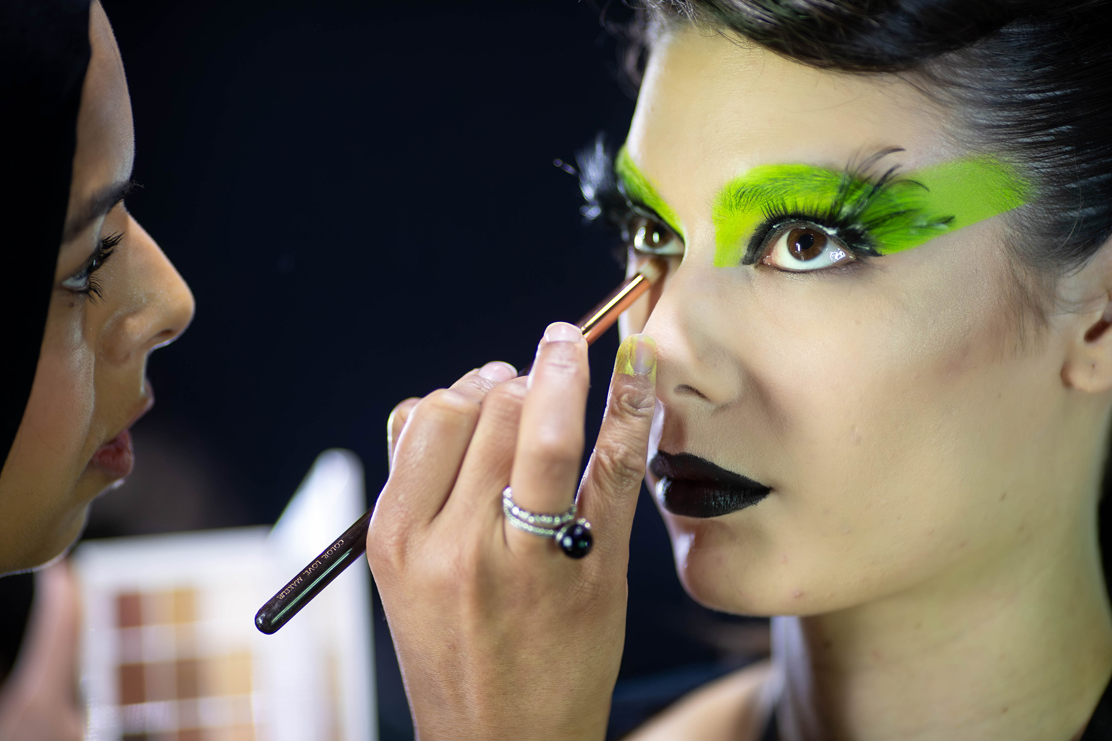 12.50pm: The makeup look for the Jacqueline Anne show is dramatic — and time-consuming. Photo / Michael Craig
