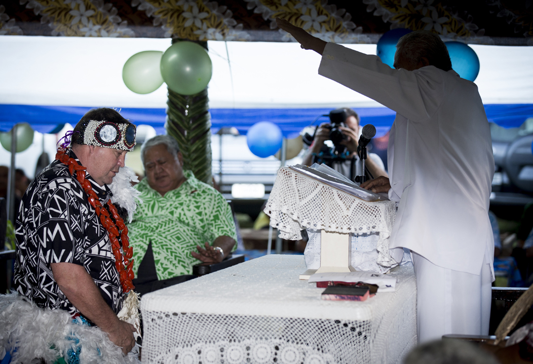 All Blacks Coach Steve Hansen during the ceremony where he was named honorary chief of the village of Viala. Photo / Dean Purcell