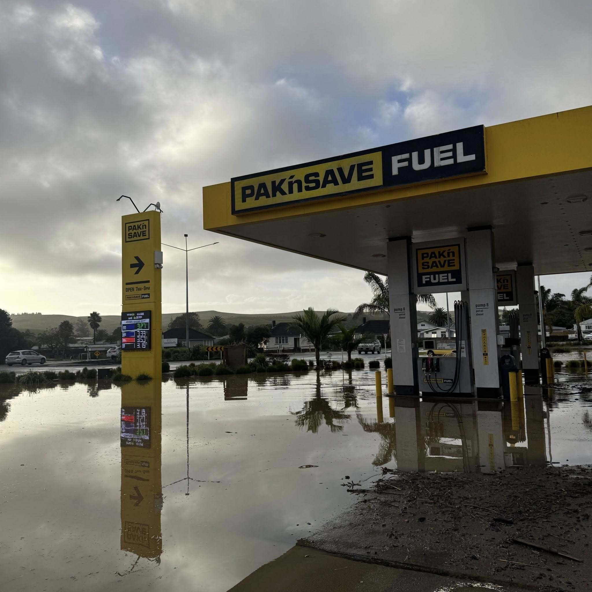 Pak'nSave Kaitāia was still impacted by some flooding as of Friday morning, with the fuel station closed until damage was assessed. Photo / Foodstuffs