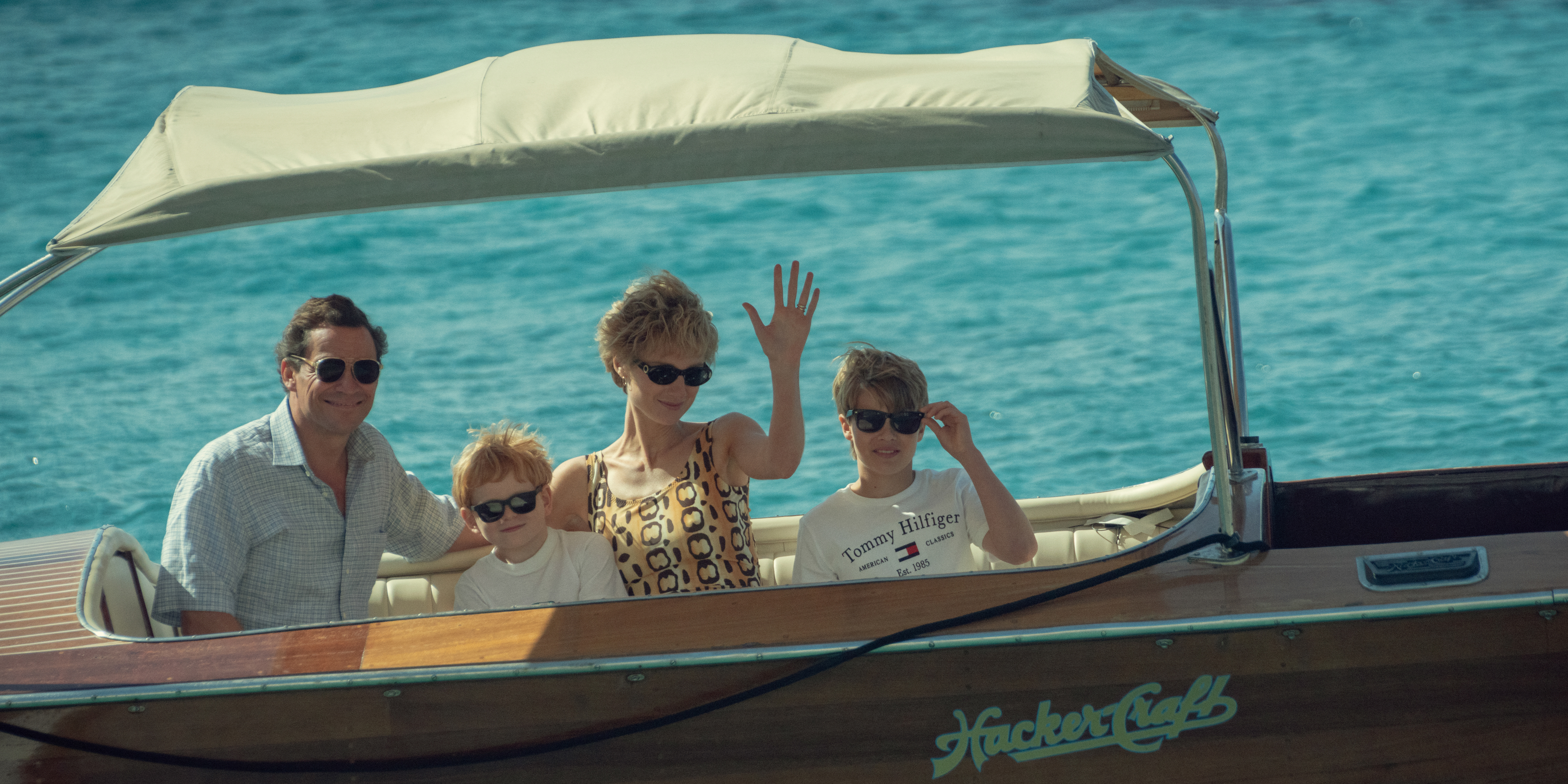 Debicki as Diana, with Dominic West as Prince Charles, and Teddy Hawley and Timothee Sambor as Prince Harry and Prince William. Photo / Netflix