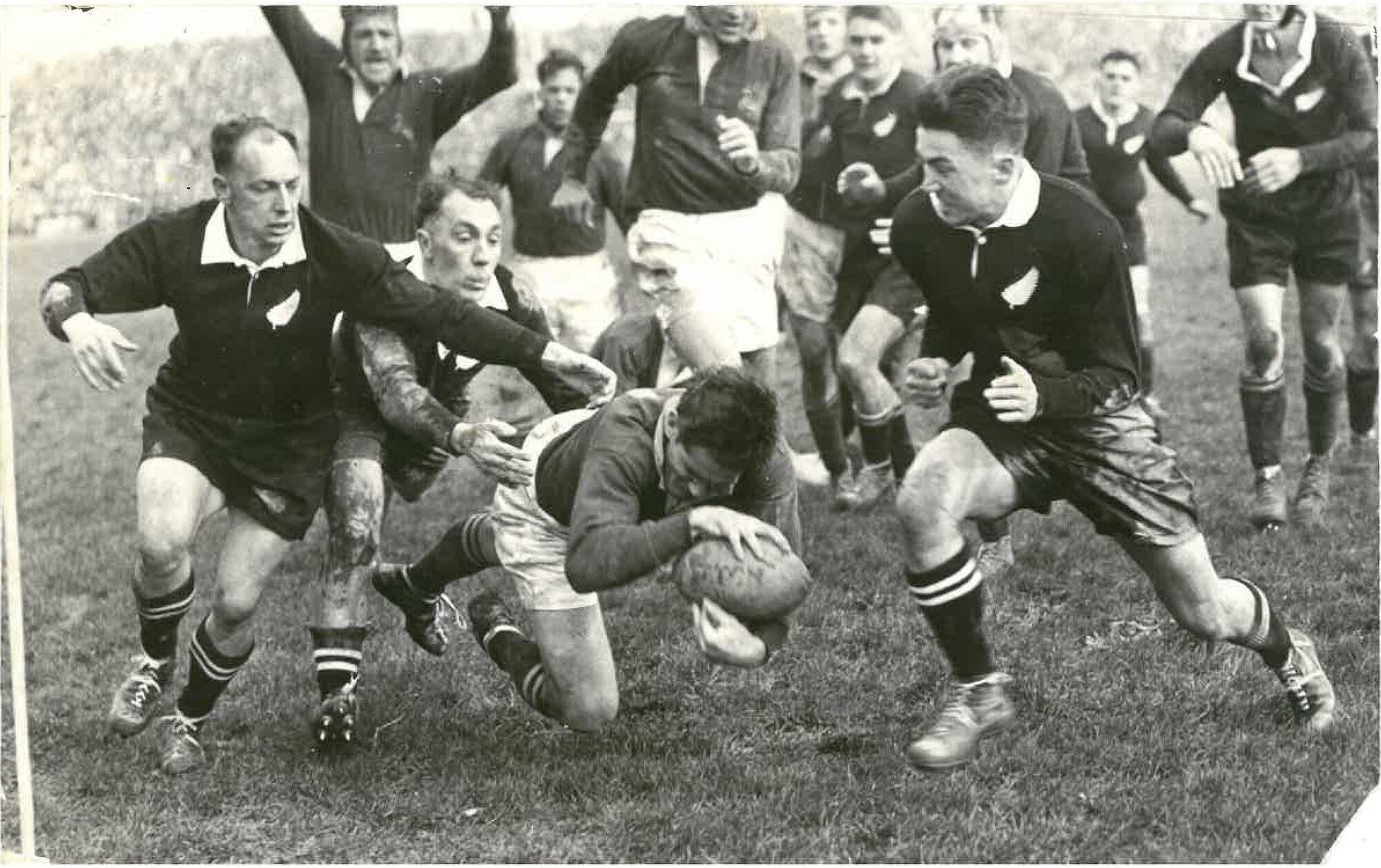Daan Retief scores for South Africa, in 1956. Photo / NZ Herald