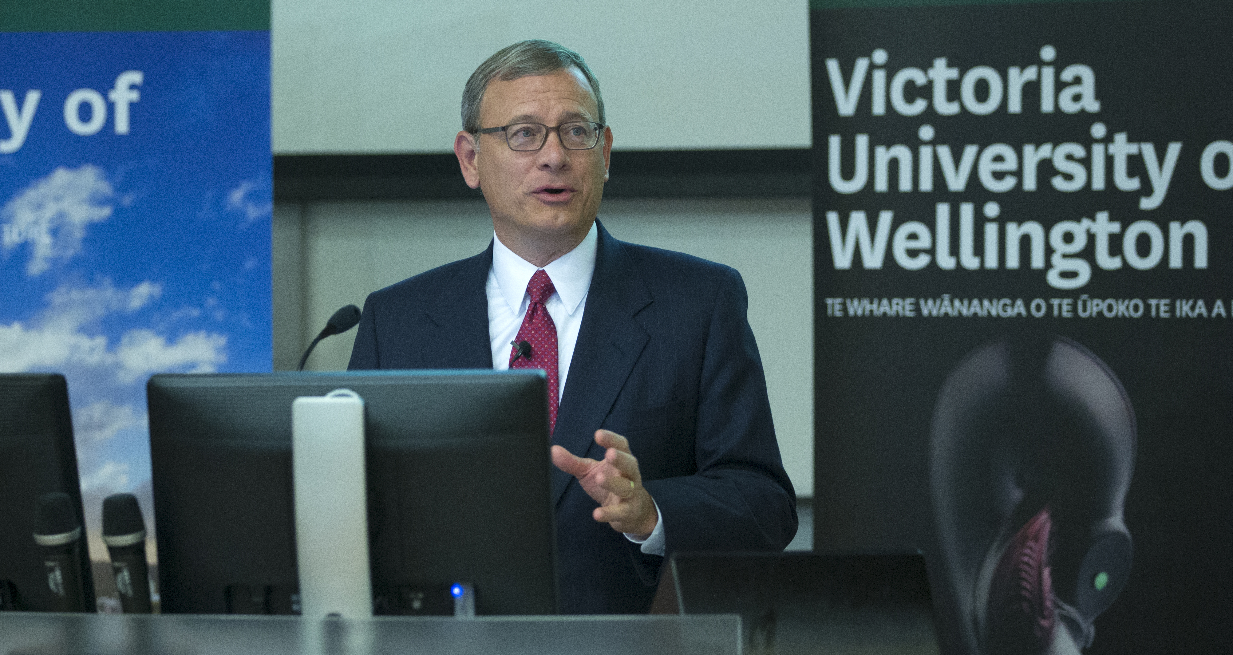 United States Supreme Court Chief Justice, John G Roberts Jr, during his appearance at a Q & A session at Victoria University in Wellington in 2017. Photo / Mark Mitchell