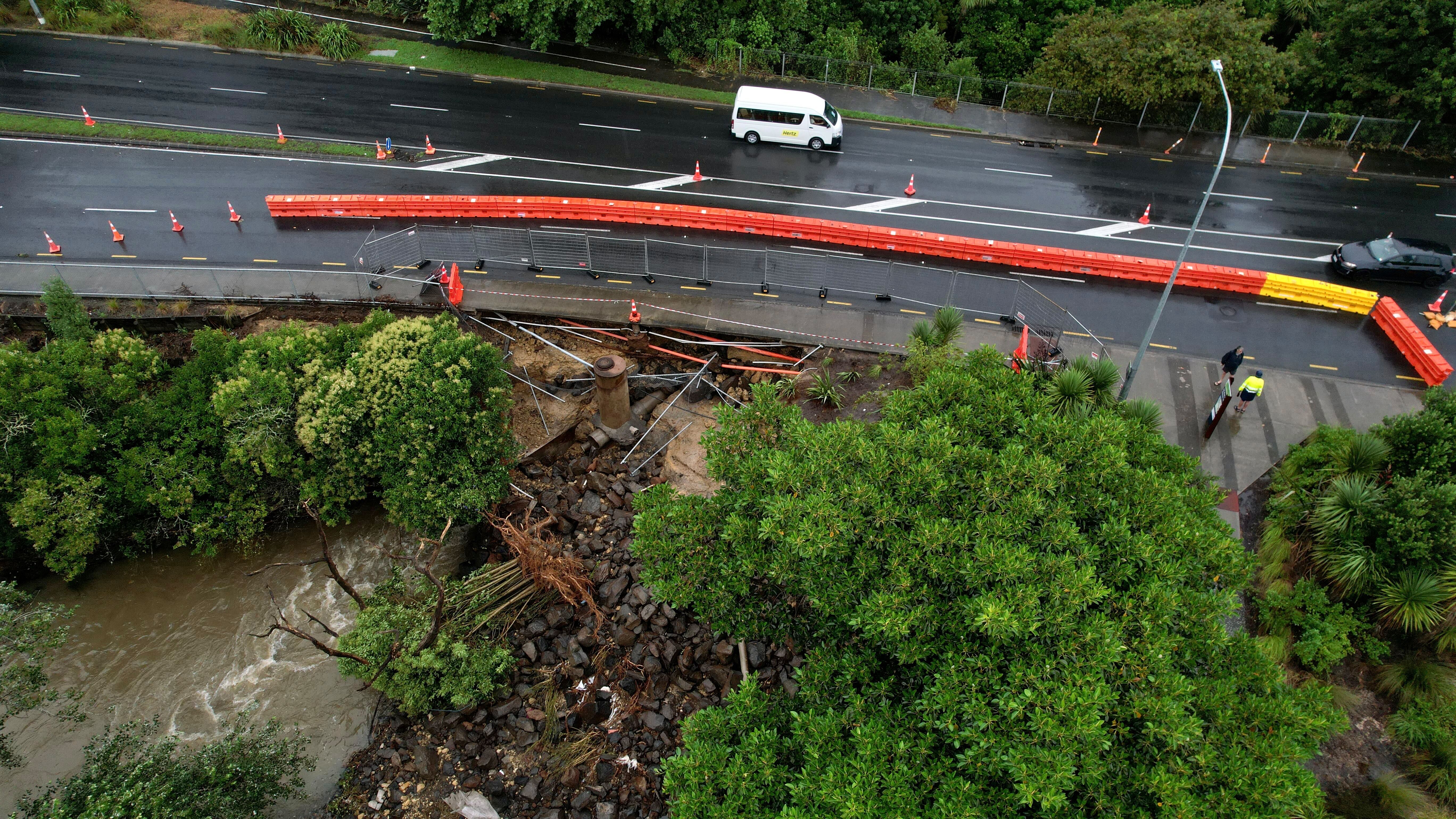Great North Rd in Auckland near the Waterview interchange following the flooding of Oakley Creek in Friday's rain. Photo / Brett Phibbs