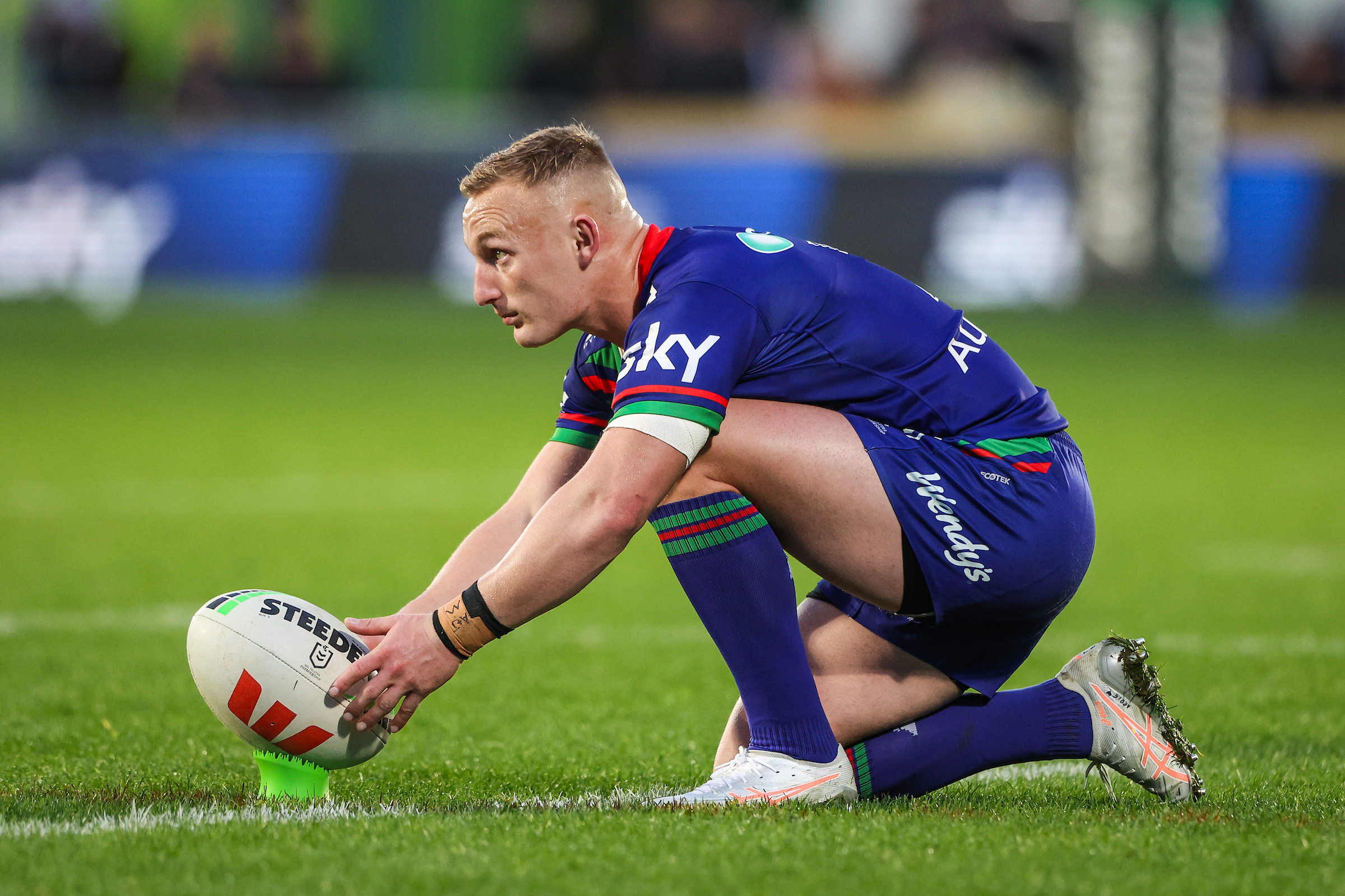 Tanah Boyd of the Warriors prepares to kick against Wests Tigers. Photo / Photosport