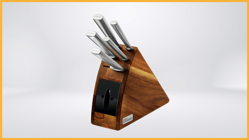 New WILTSHIRE Staysharp Premium Radius 6pc Knife Block Set Built in  Sharpener