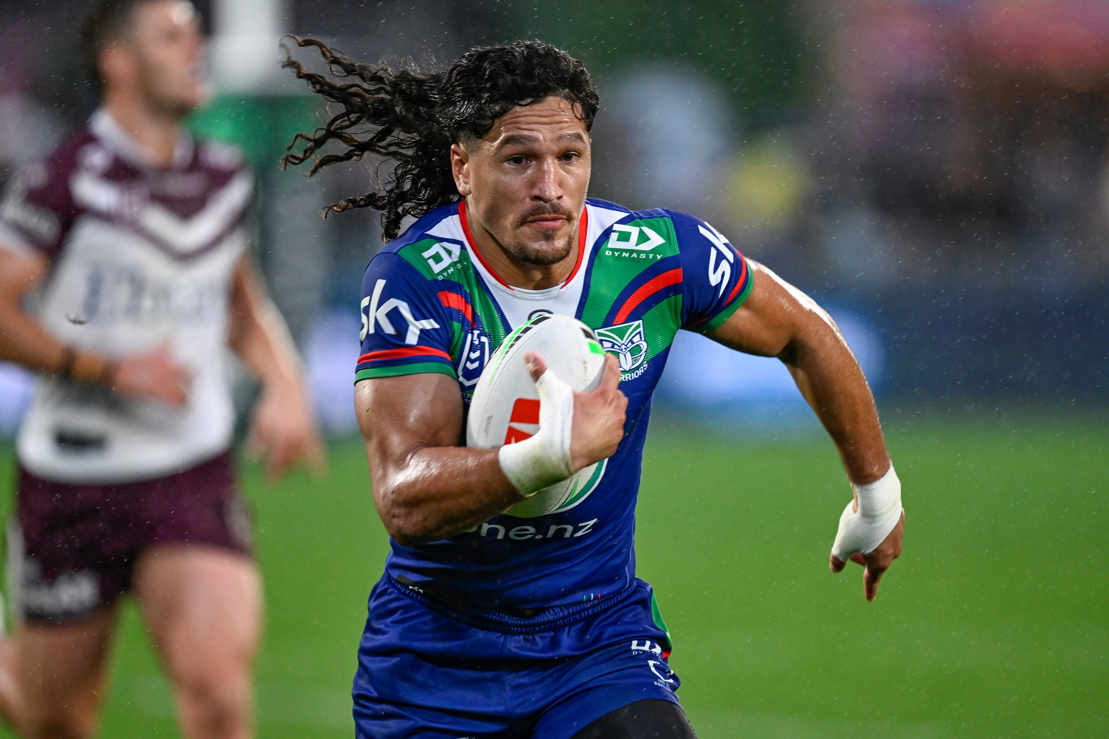Dallin Watene-Zelezniak heads for the tryline against Manly. Photo / Photosport