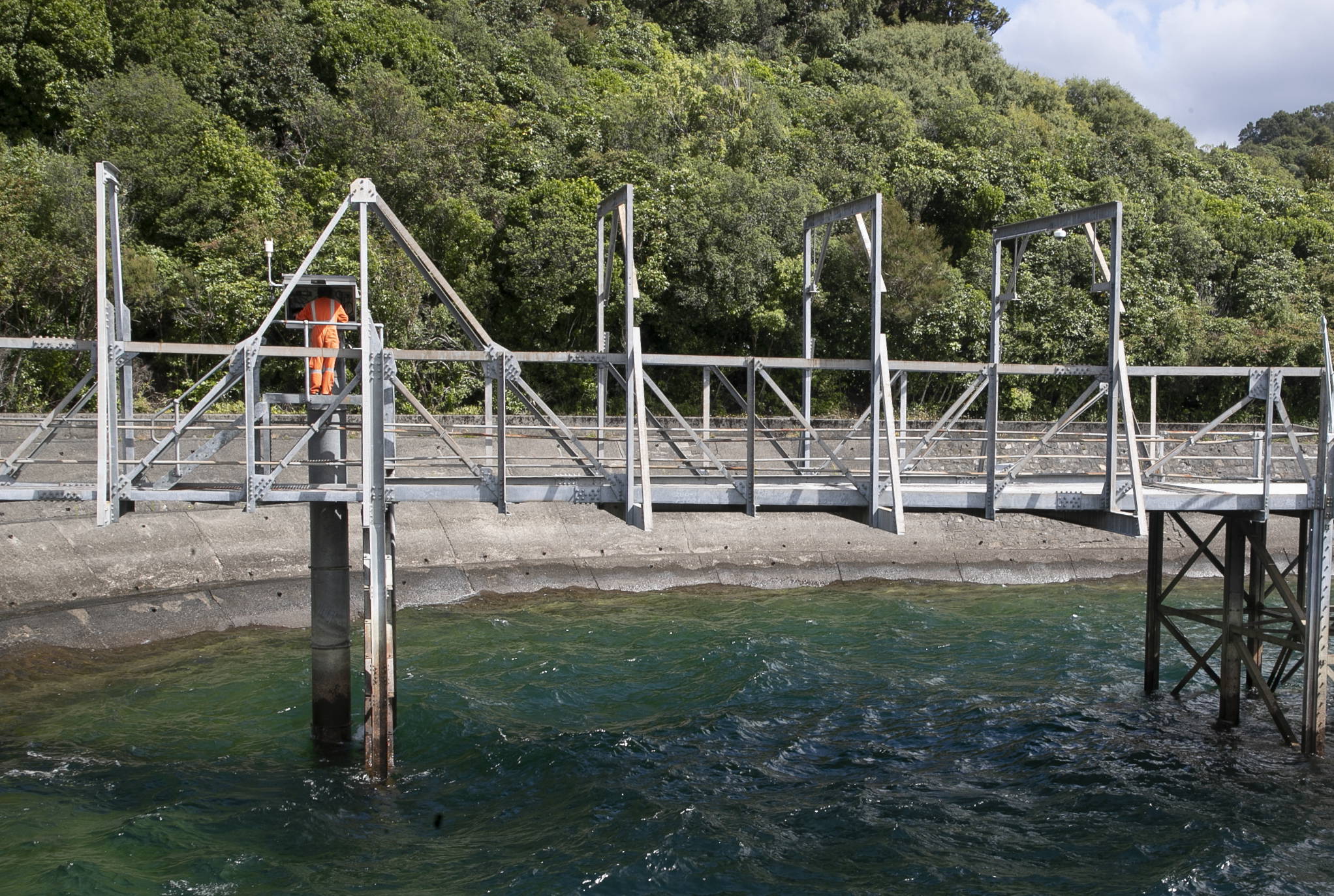 A Genesis worker checks lake conditions at Onepotu intake on Lake Waikaremoana which supplies water to the Kaitawa hydro power station through tunnels. Photo / Warren Buckland