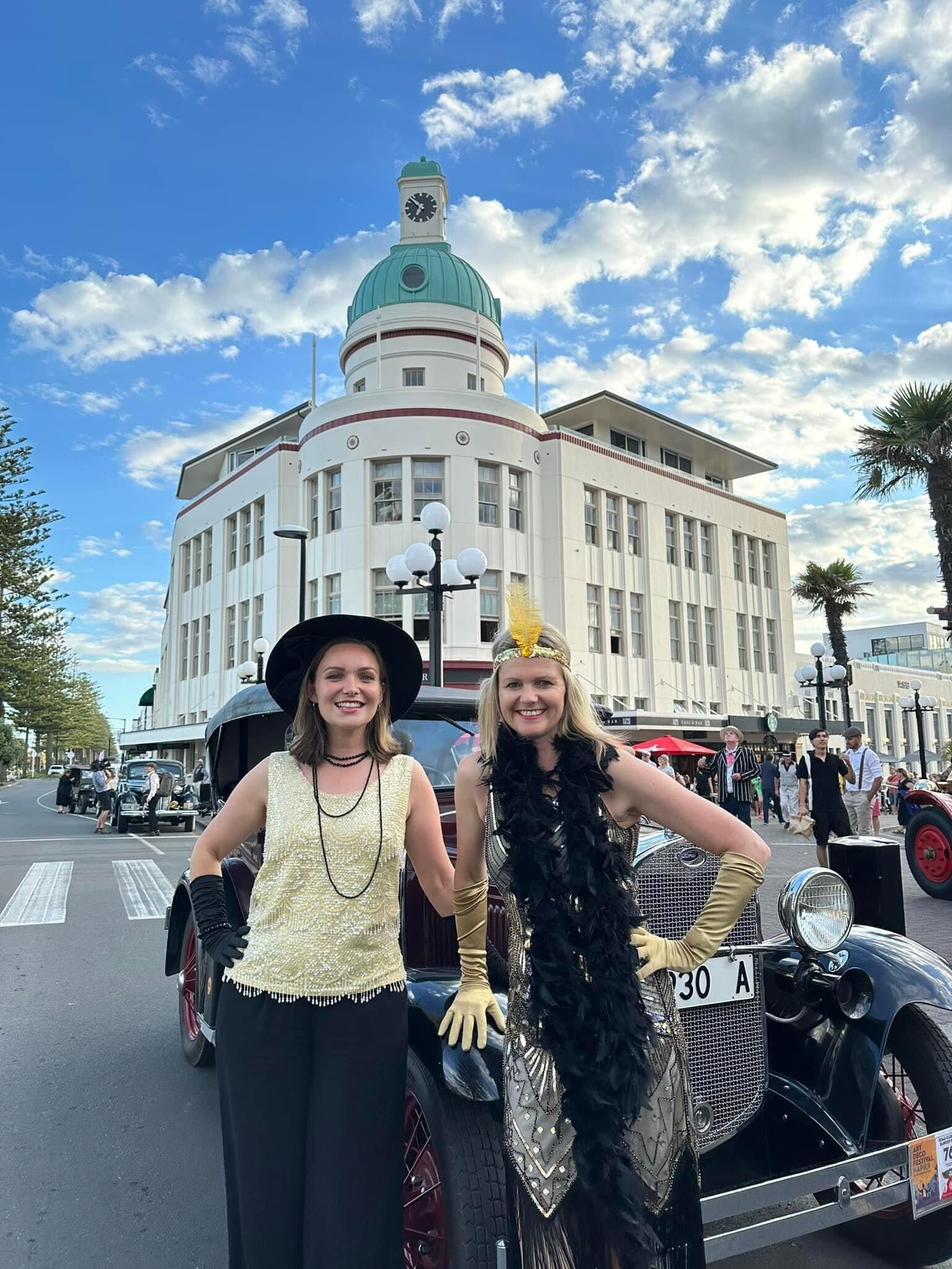 Napier and Tukituki MPs Katie Nimon (left) and Catherine Wedd dressed up at the festival.