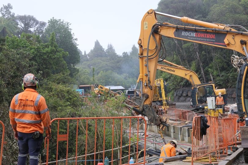 Work on one of the massive slips on SH1 at Mangamuka, with the project still on track to be finished and the road reopened before Christmas.