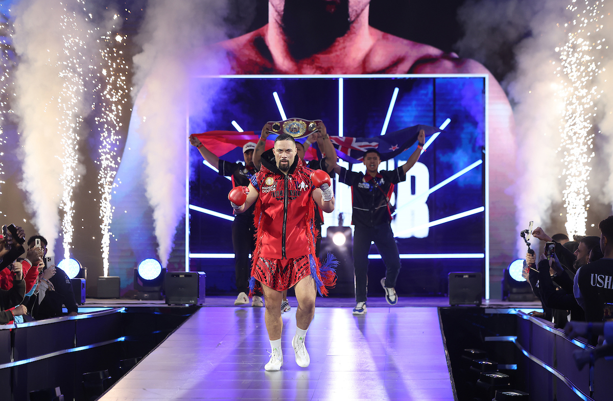 Joseph Parker walks out ahead of his bout with Martin Bakole. Photo / Photosport