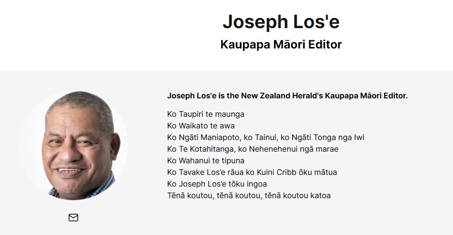 NZ Herald journalist Joseph Los'e's author page on nzherald.co.nz.