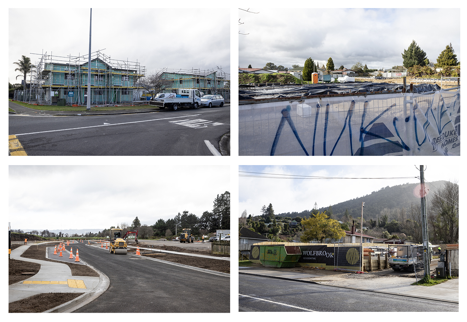 Some of Rotorua's Kāinga Ora developments (clockwise from top left): 99 Fairy Springs Rd, 87 to 89 Fairy Springs Rd, 261 Clayton Rd and 9 Mansfield Place. It is unclear which projects are under assessment. Photo / Andrew Warner