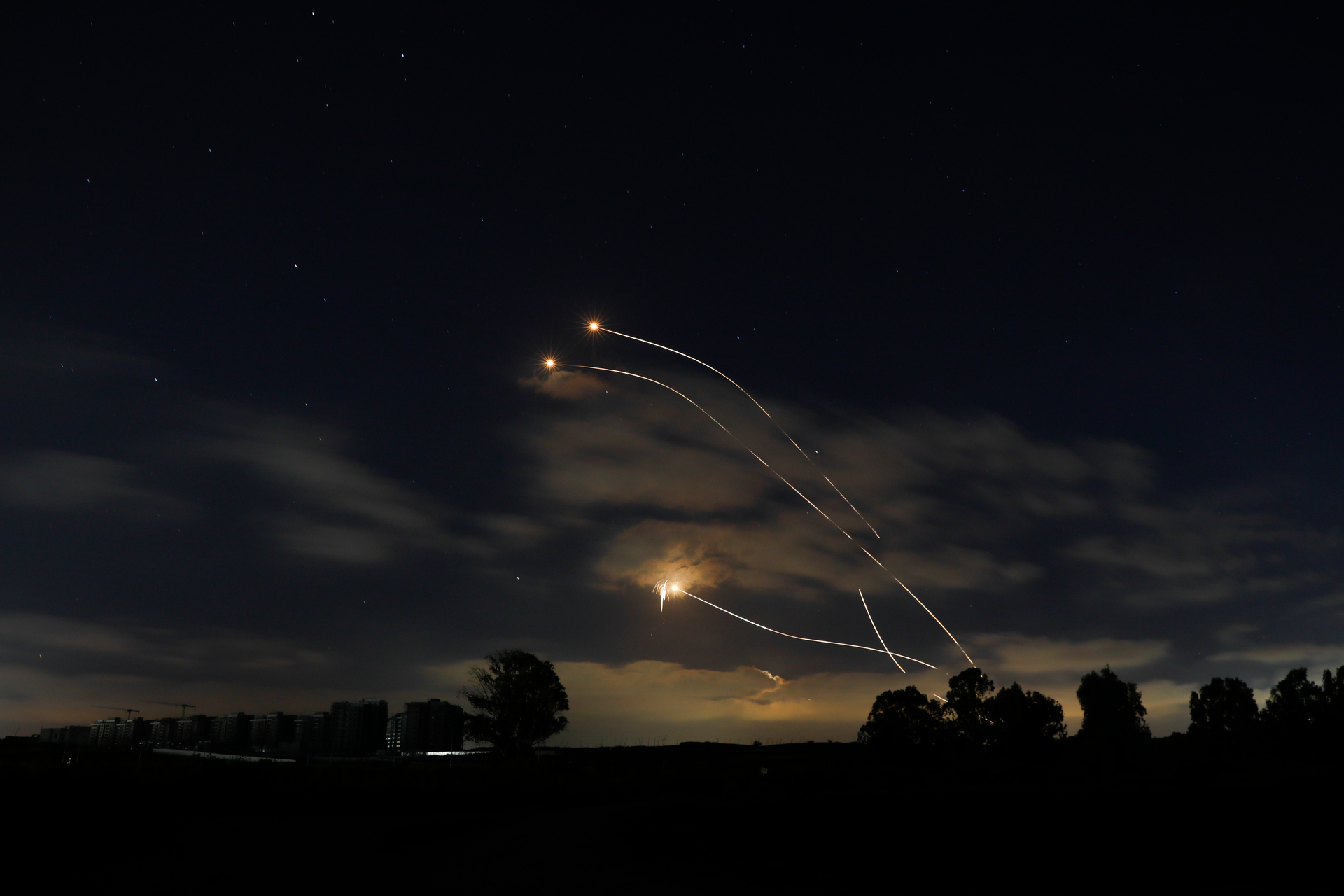 Israeli Iron Dome air defence system launches to intercept rockets fired from Gaza Strip, near Sderot, Israel. Photo / AP