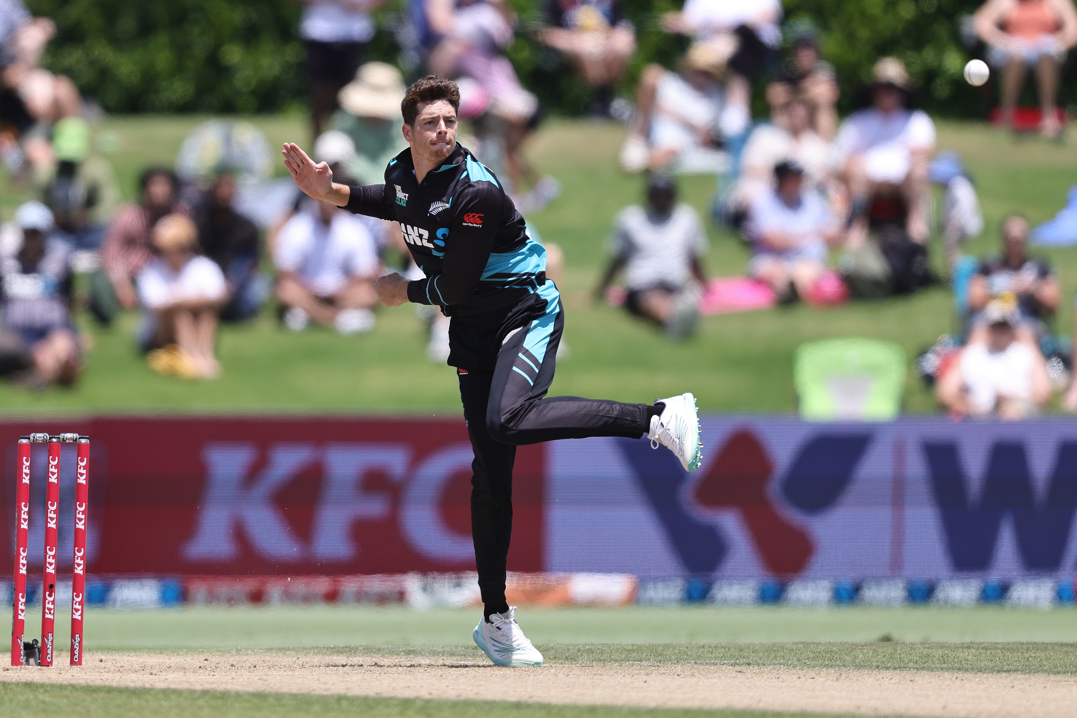 Mitchell Santner in action during the third T20. Photo / Photosport