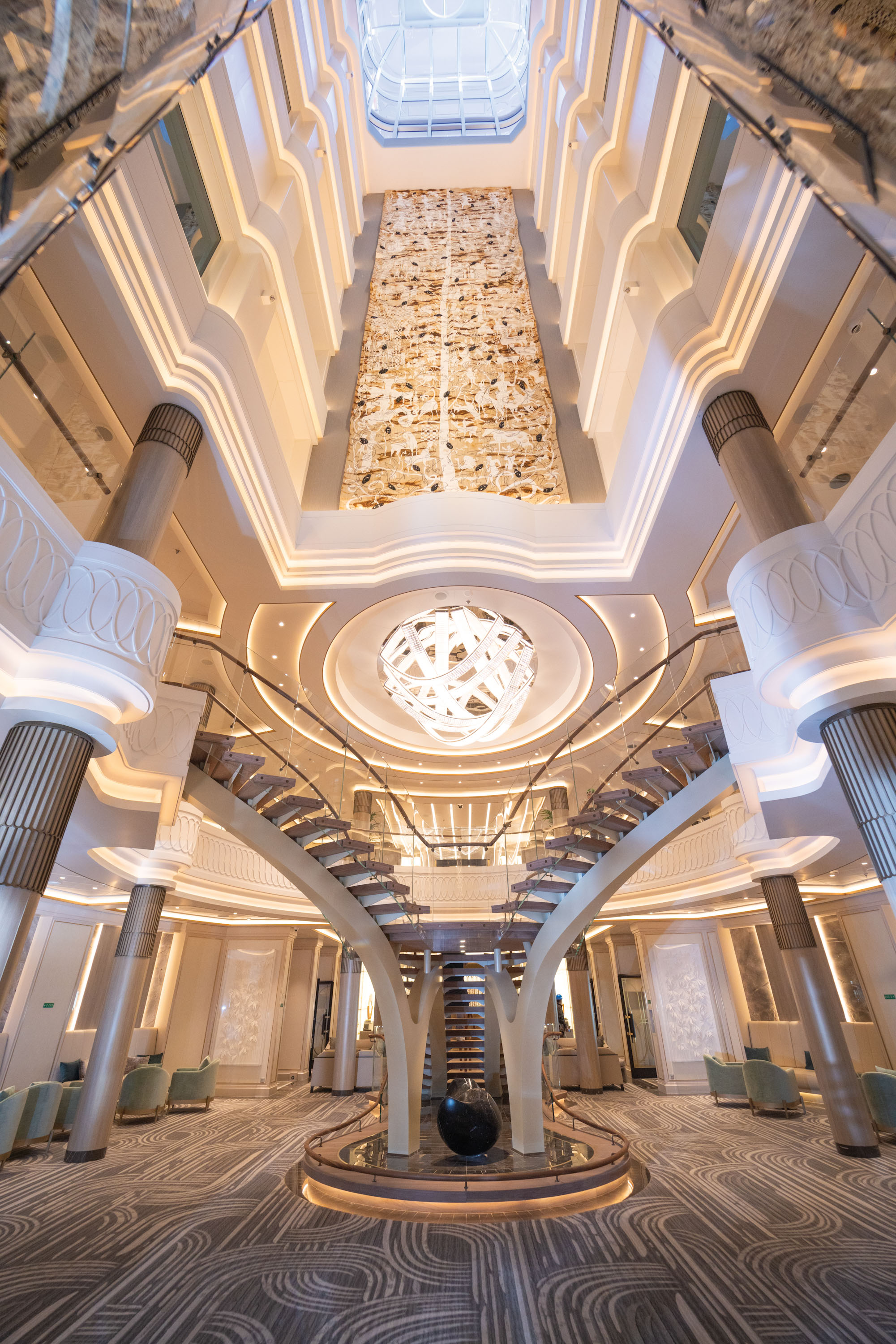 The dazzling atrium with a 12m tapestry by Brazilian artist Walter Goldfarb.