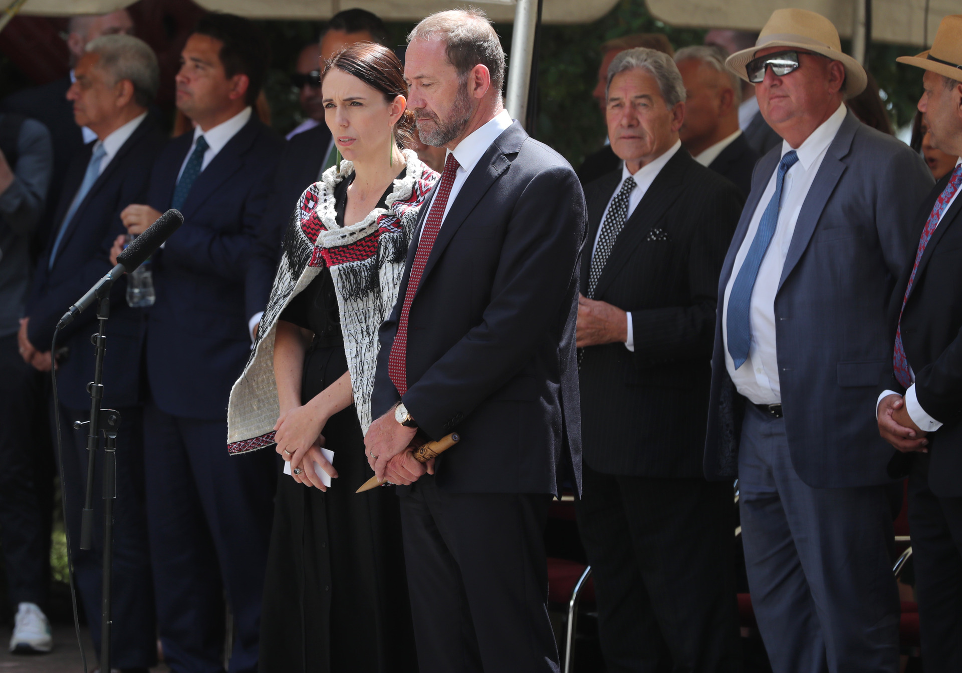 Andrew Little with PM Jacinda Ardern and NZ First's Shane Jones (right) and Winston Peters at Waitangi. Photo / John Stone