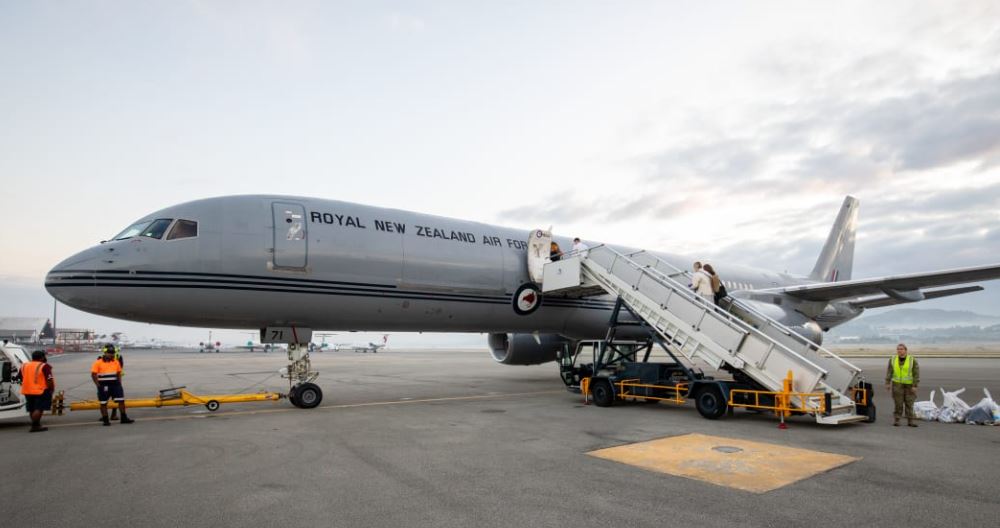 The RNZAF's 757 on the tarmac in Papua New Guinea. Photo / RNZ / Nate McKinnon