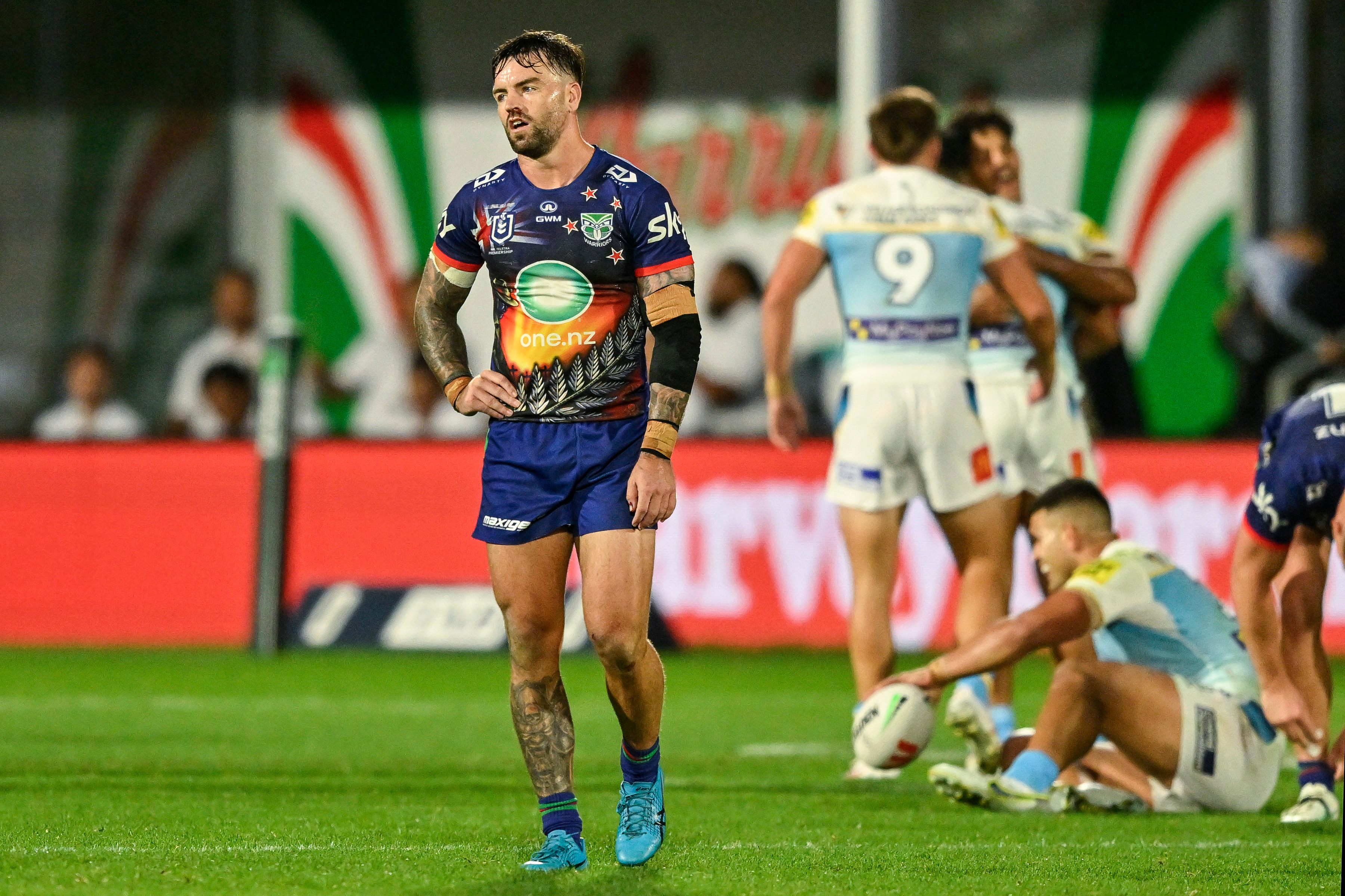 The Warriors gave up 27 straight points on their way to a loss against the Gold Coast Titans. Photo / Photosport