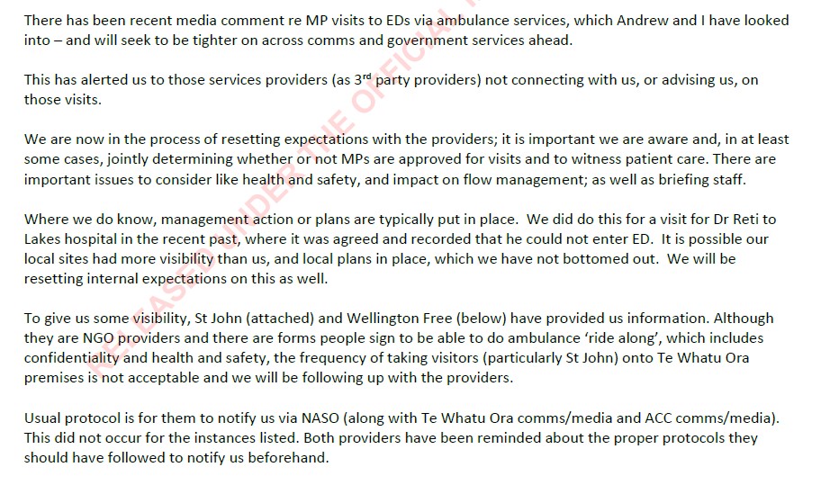 An email from Te Whatu Ora's chief of staff Peter Alsop to an aide to Health Minister Dr Ayesha Verrall on July 13.
