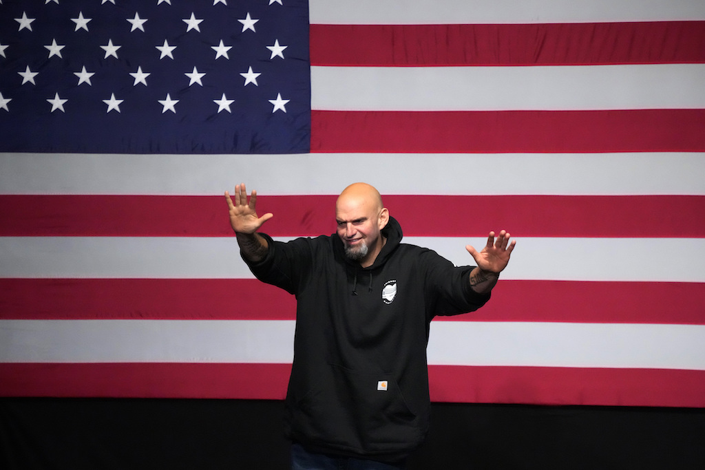 John Fetterman waves to supporters after addressing an election night party in Pittsburgh. Photo / AP