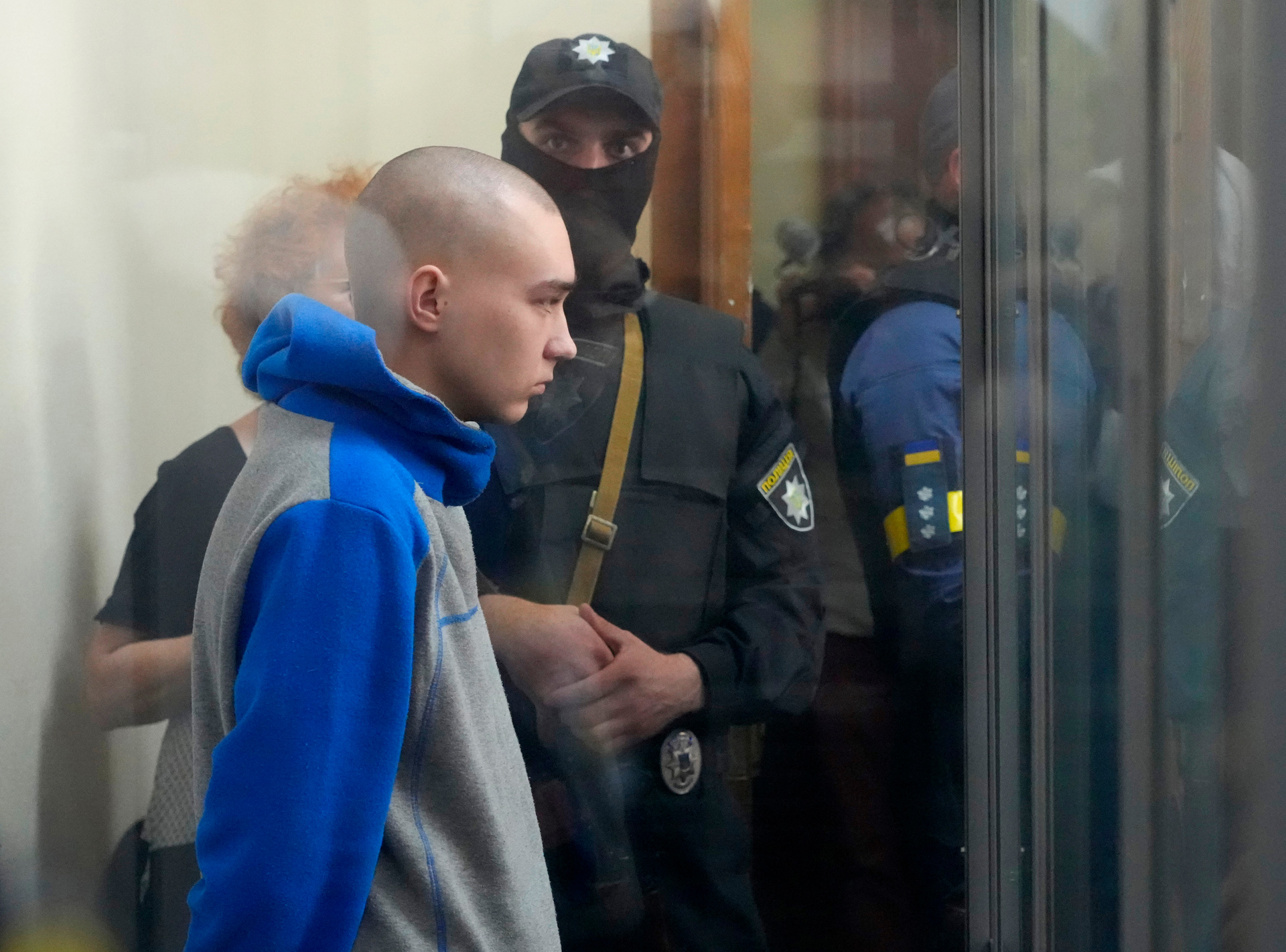 Russian army Sergeant Vadim Shishimarin, 21, is seen behind a glass during a court hearing in Kyiv, Ukraine, on May 13. Photo / AP