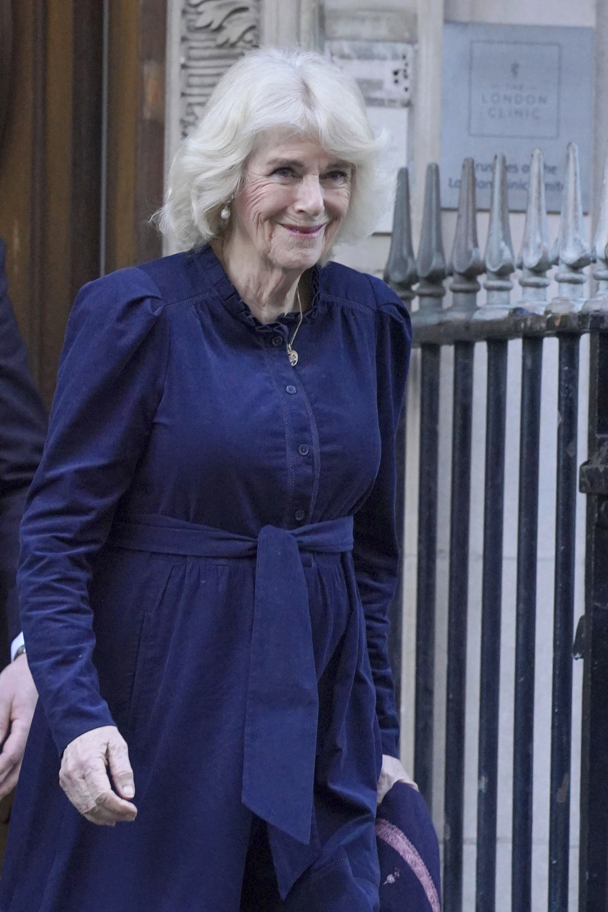Queen Camilla departs The London Clinic in central London after visiting Charles. Photo / AP