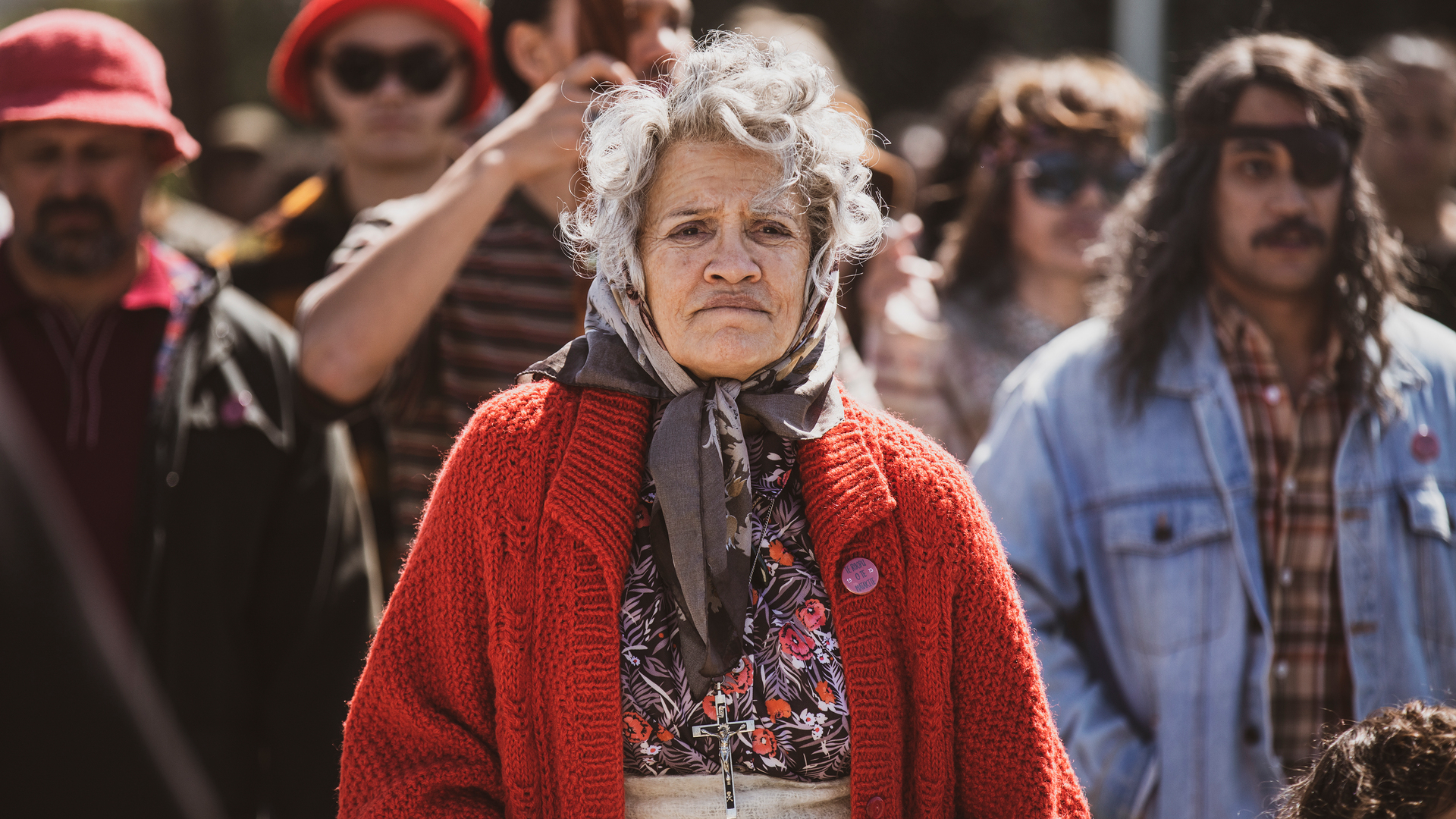 Rena Owen as Dame Whina Cooper and James Rolleston in Whina. 