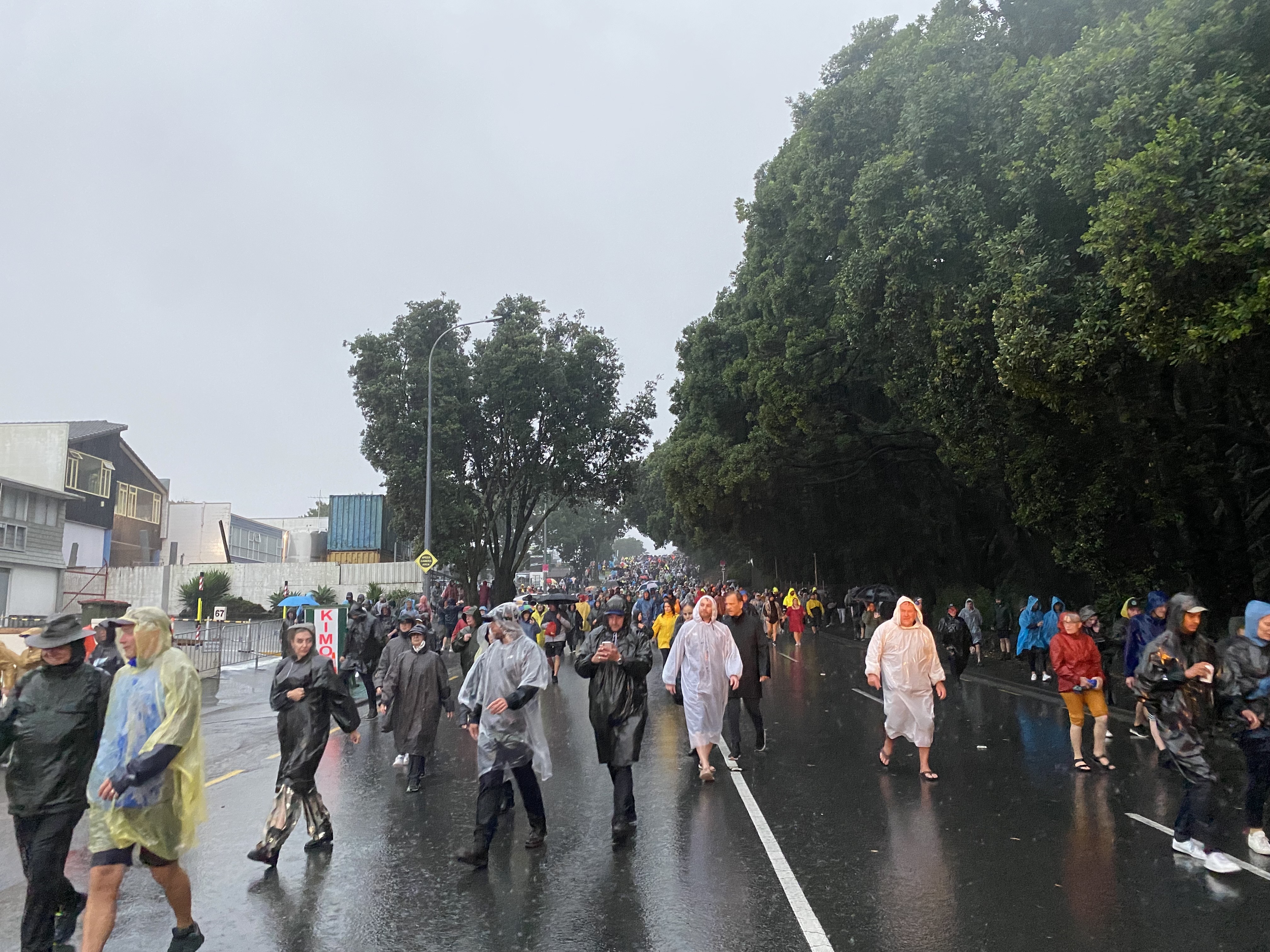 Disappointed fans stream from Mt Smart Stadium as Elton John's concert is cancelled amid heavy downpours in the city. Photo / Alanah Eriksen