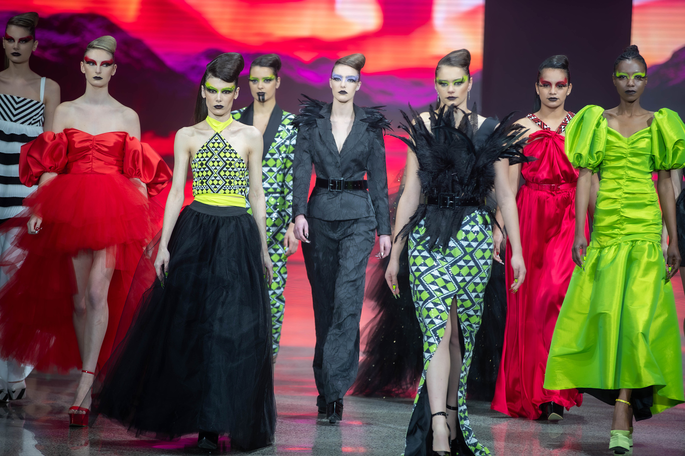 1.19pm: Hope Phillips in a black skirt and beaded bodice, on the runway for Jacqueline Anne. Photo / Michael Craig