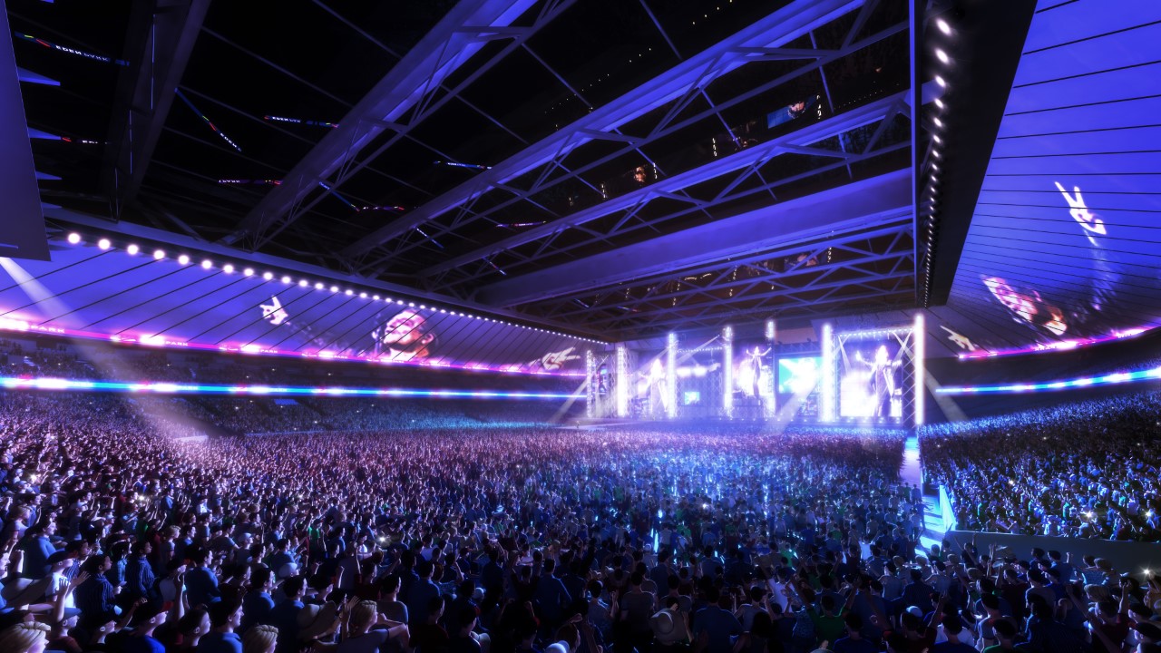 The retractable roof would allow all-weather concerts and events at Eden Park. Image / Eden Park Trust
