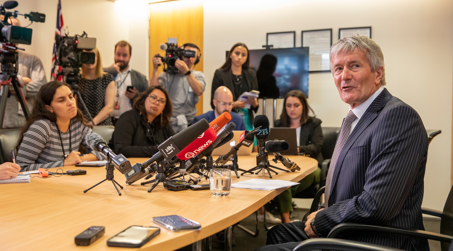 A Beehive press conference earlier this month when Agriculture Minister Damien O'Connor announced a ban on live animal exports. Photo / Mark Mitchell