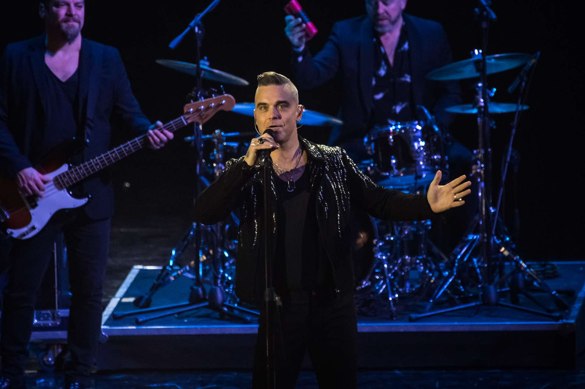 Robbie Williams performs at the final of X Factor Italy 2019 at Mediolanum forum. Milan (Italy), December 12th, 2019