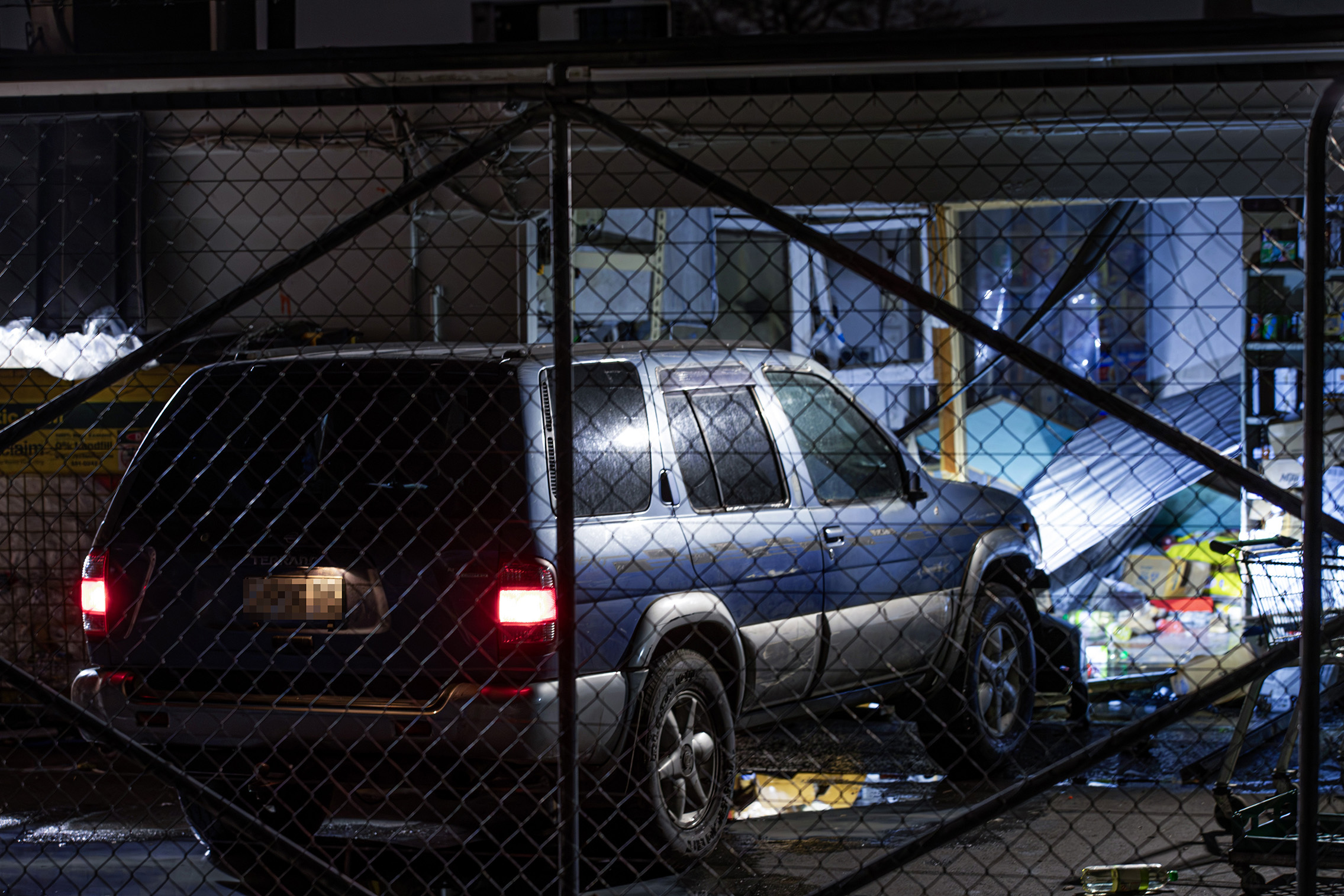 The offenders used a 4WD vehicle to access the rear of the building. Photo / Hayden Woodward