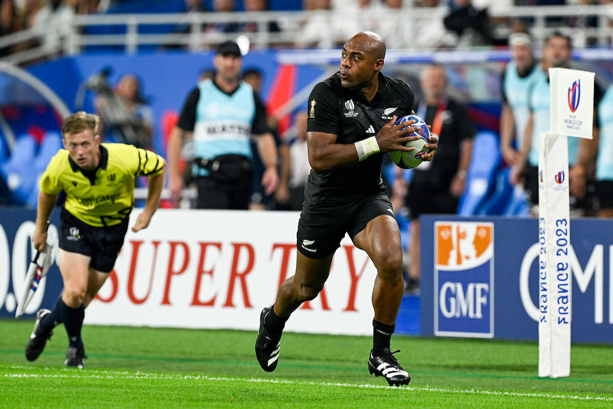 Mark Telea scored twice for the All Blacks in the Rugby World Cup opener against France. Photo / Photosport