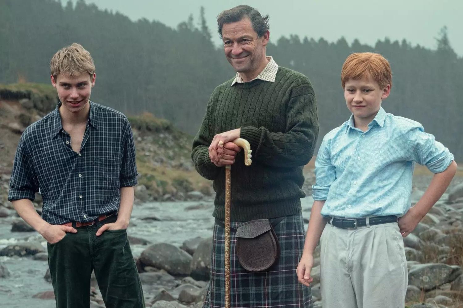 Dominic West as Prince Charles, Rufus Kampa as Prince William and Fflyn Edwards as Prince Harry in The Crown. Photo / Netflix
