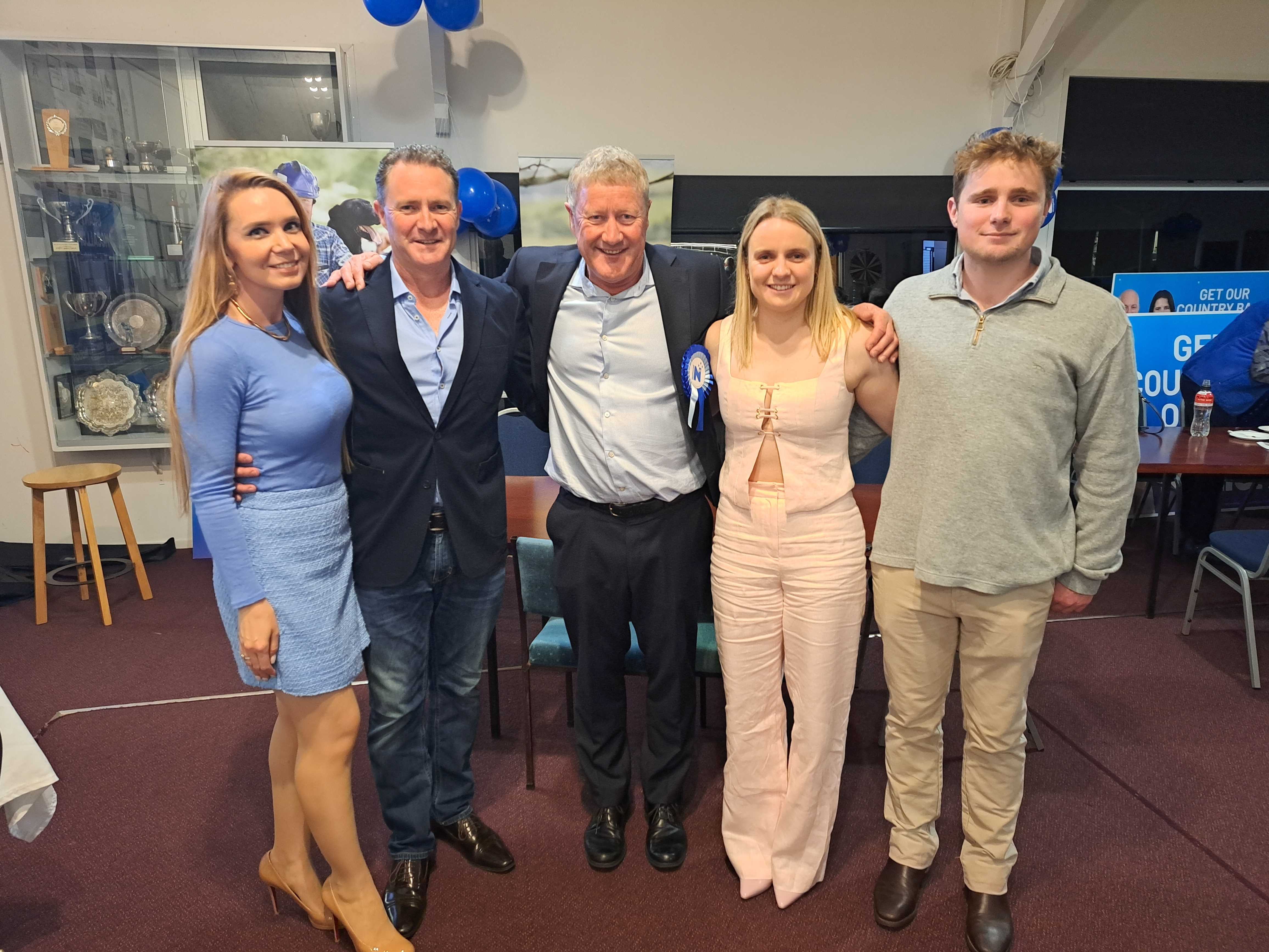Grant McCallum (centre) with his sister-in-law Ekaterina (far left) and brother Murray McCallum, and Grant's children Eve and Jeremy. Photo / Jenny Ling