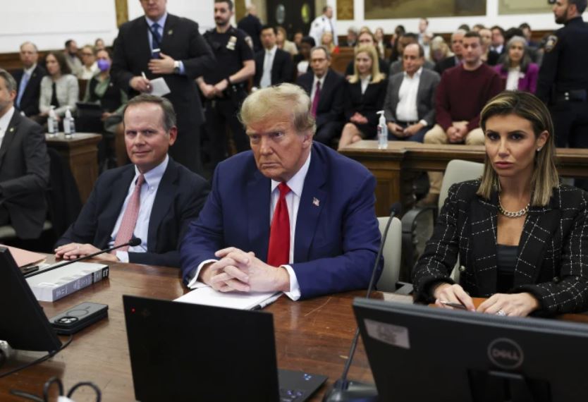 Donald Trump, with lawyers Christopher Kise and Alina Habba, attends the closing arguments in the Trump Organization civil fraud trial at New York State Supreme Court. Photo / AP