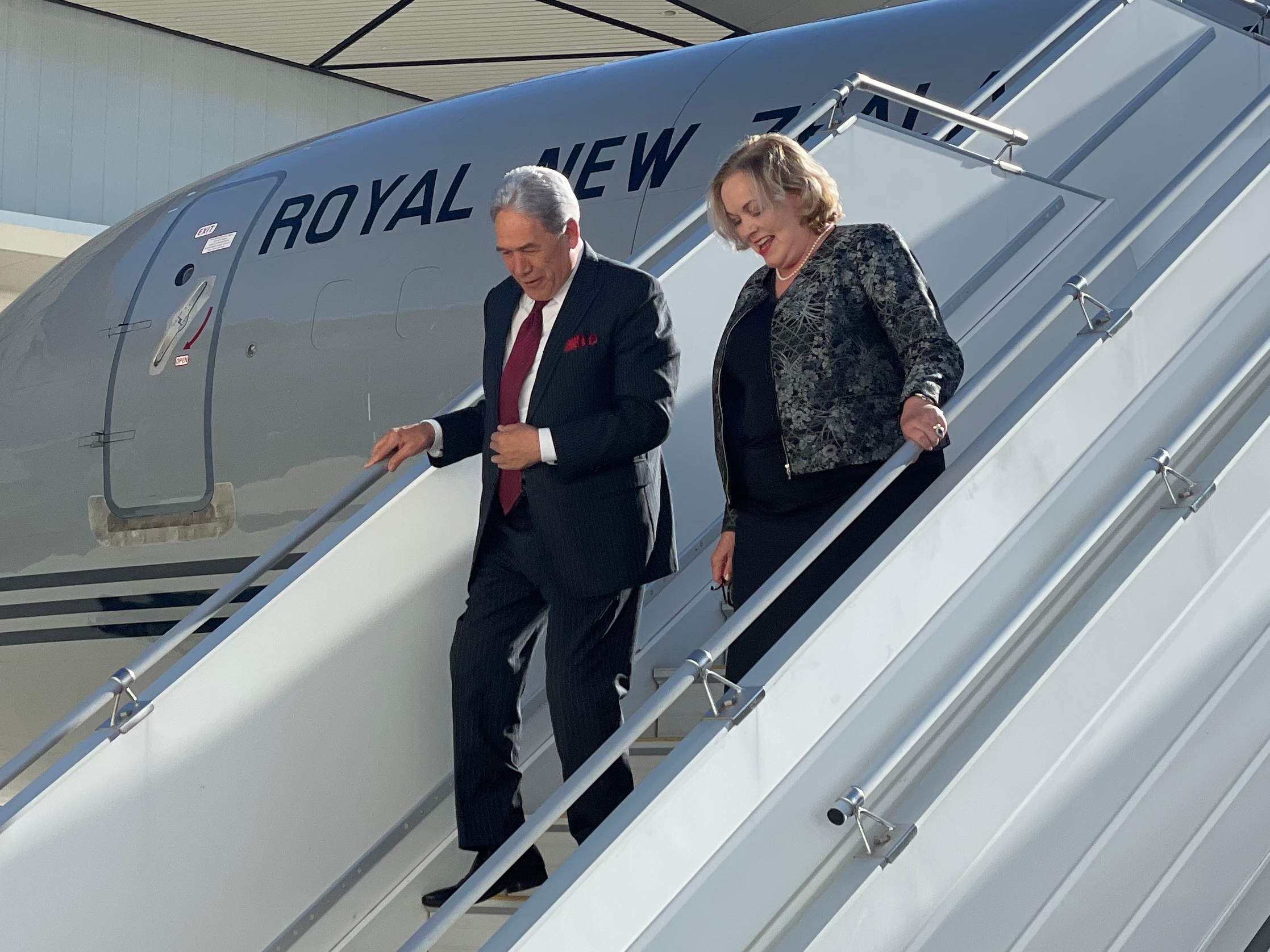 Foreign Minister Winston Peters and Defence Minister Judith Collins arrive in Melbourne. Photo / Thomas Coughlan