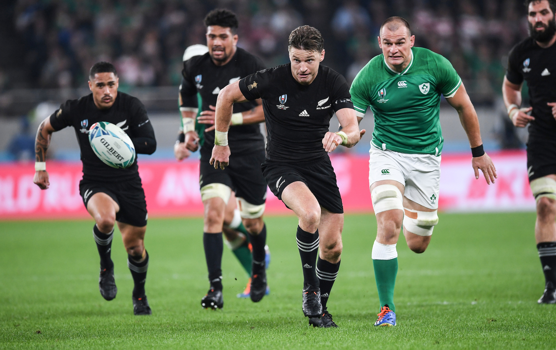 All Blacks fullback Beauden Barrett on the attack during the World Cup quarter-final in 2019 against Ireland. Photo / Photosport