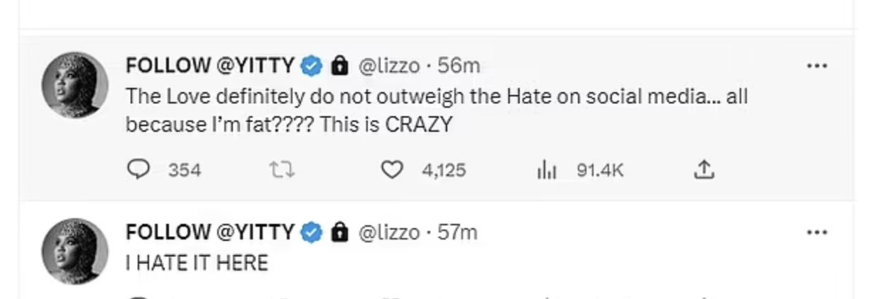 Lizzo threatens to quit music, locks Twitter account after latest wave of  body-shaming, World News